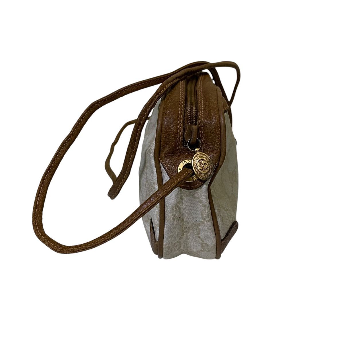 Gucci Vintage 80s GUCCI Monogram White and Tan Round Crossbody Bag Size ONE SIZE - 5 Thumbnail