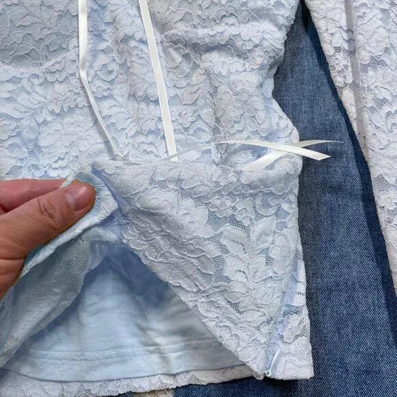 Other Vintage Blue Lace Long Sleeve Top Size M / US 6-8 / IT 42-44 - 5 Thumbnail