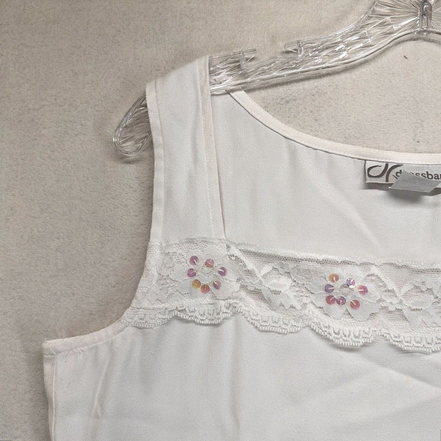 Vintage VINTAGE Dressbarn Women's Tank Top Cami Medium White Floral Embroidered 80s 90s Cottagecore Girls Size M / US 6-8 / IT 42-44 - 4 Thumbnail