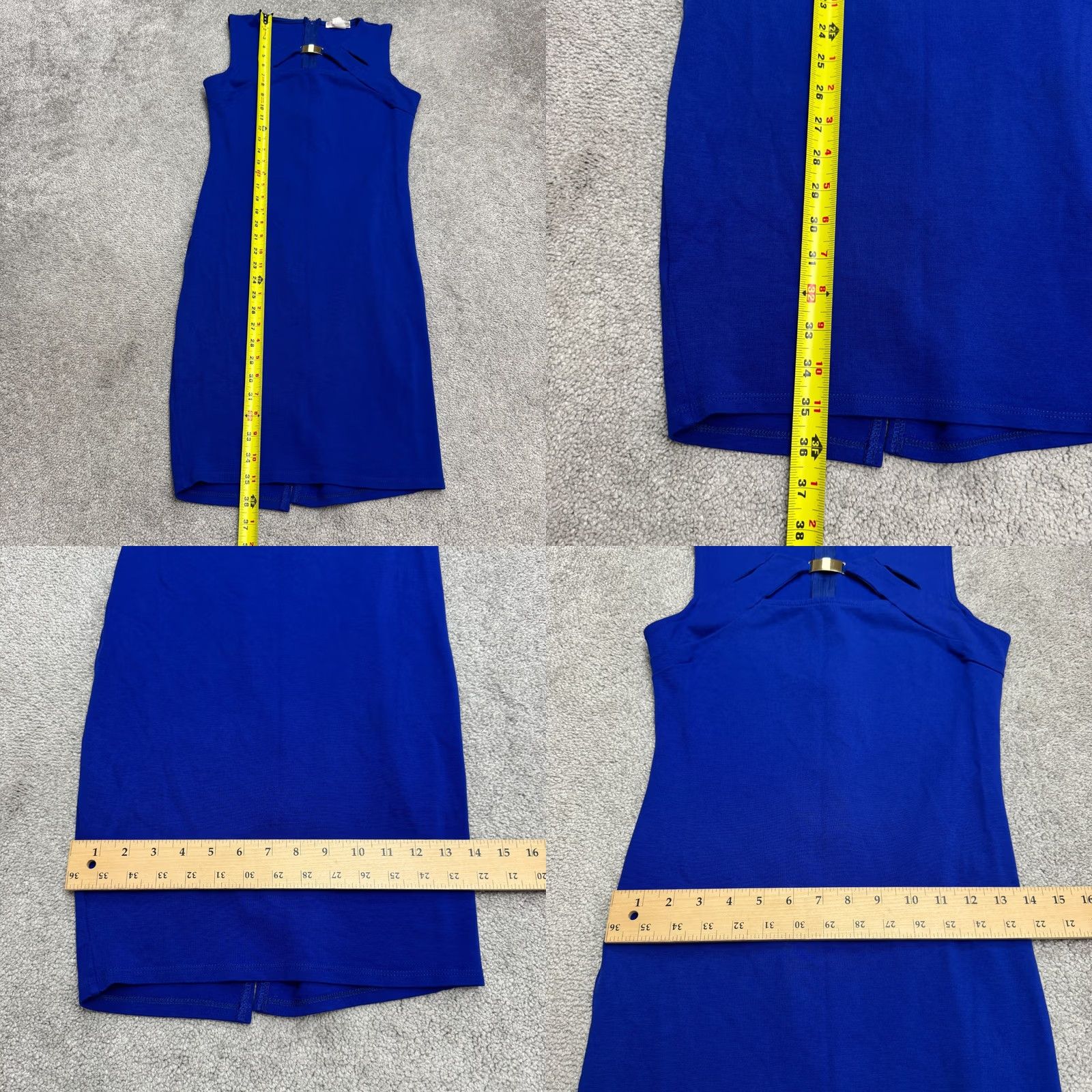 Vintage A'Gaci Bodycon Midi Dress Women Large Royal Blue Gold Accent Sleeveless Cut Out Size L / US 10 / IT 46 - 8 Thumbnail