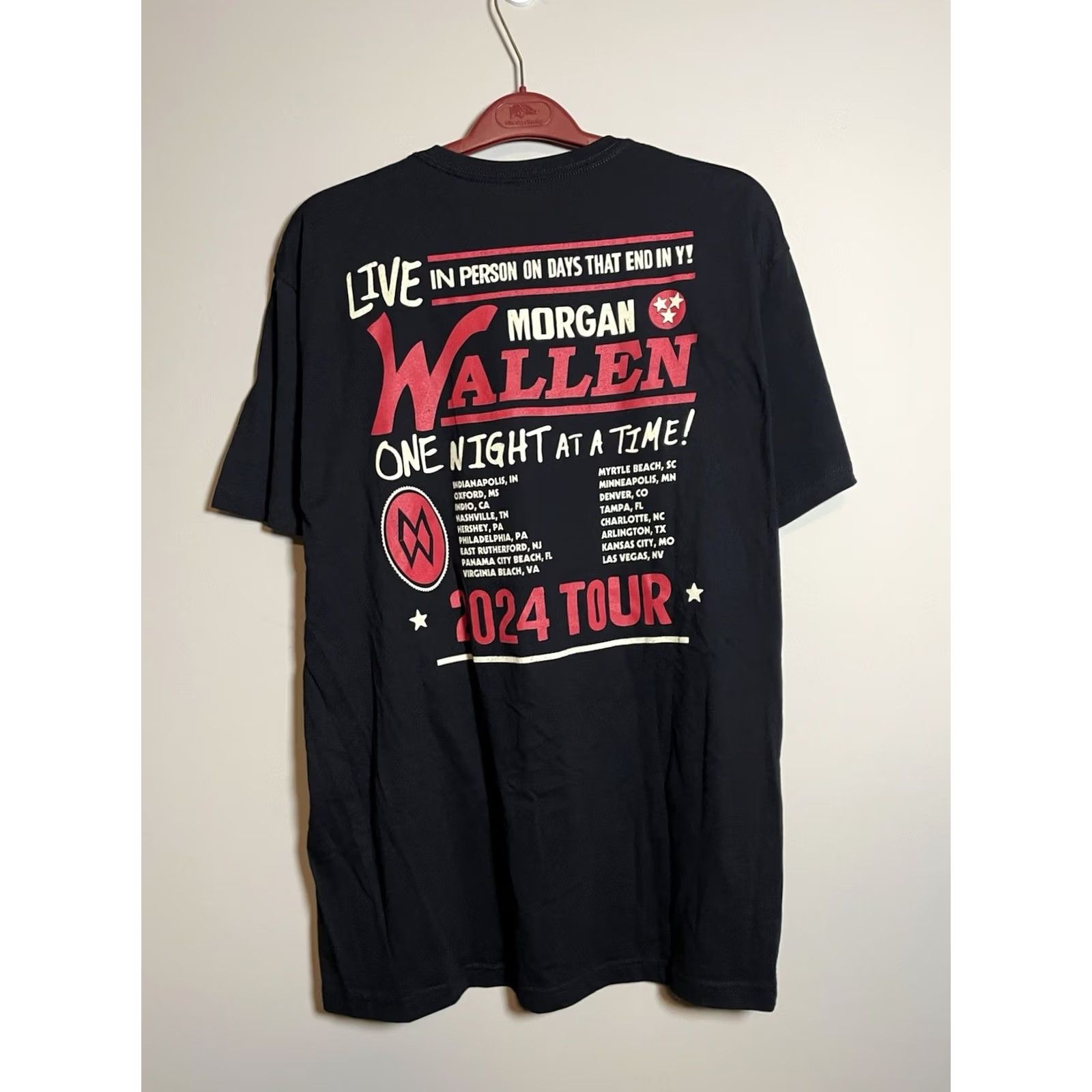 Vintage Morgan Wallen One Night At A Time World Tour T Shirt Black 2XL Mens Crew Neck Short Sleeve Logo Cotton Vintage: No Size US XXL / EU 58 / 5 - 5 Thumbnail