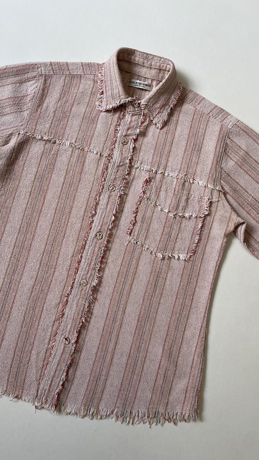 Giorgio Armani 1980s Sample Raw Edge Striped Linen Shirt Size US M / EU 48-50 / 2 - 11 Thumbnail