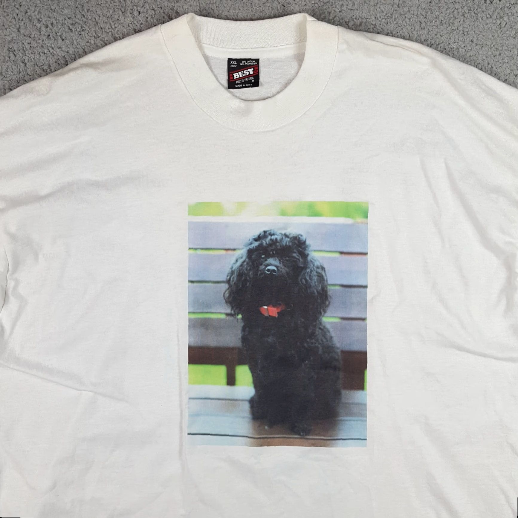 Fruit Of The Loom VINTAGE Fruit of the Loom T-Shirt Men 2XL White Dog Print Poodle Labradoodle Cute 90s Retro Size US XXL / EU 58 / 5 - 2 Thumbnail