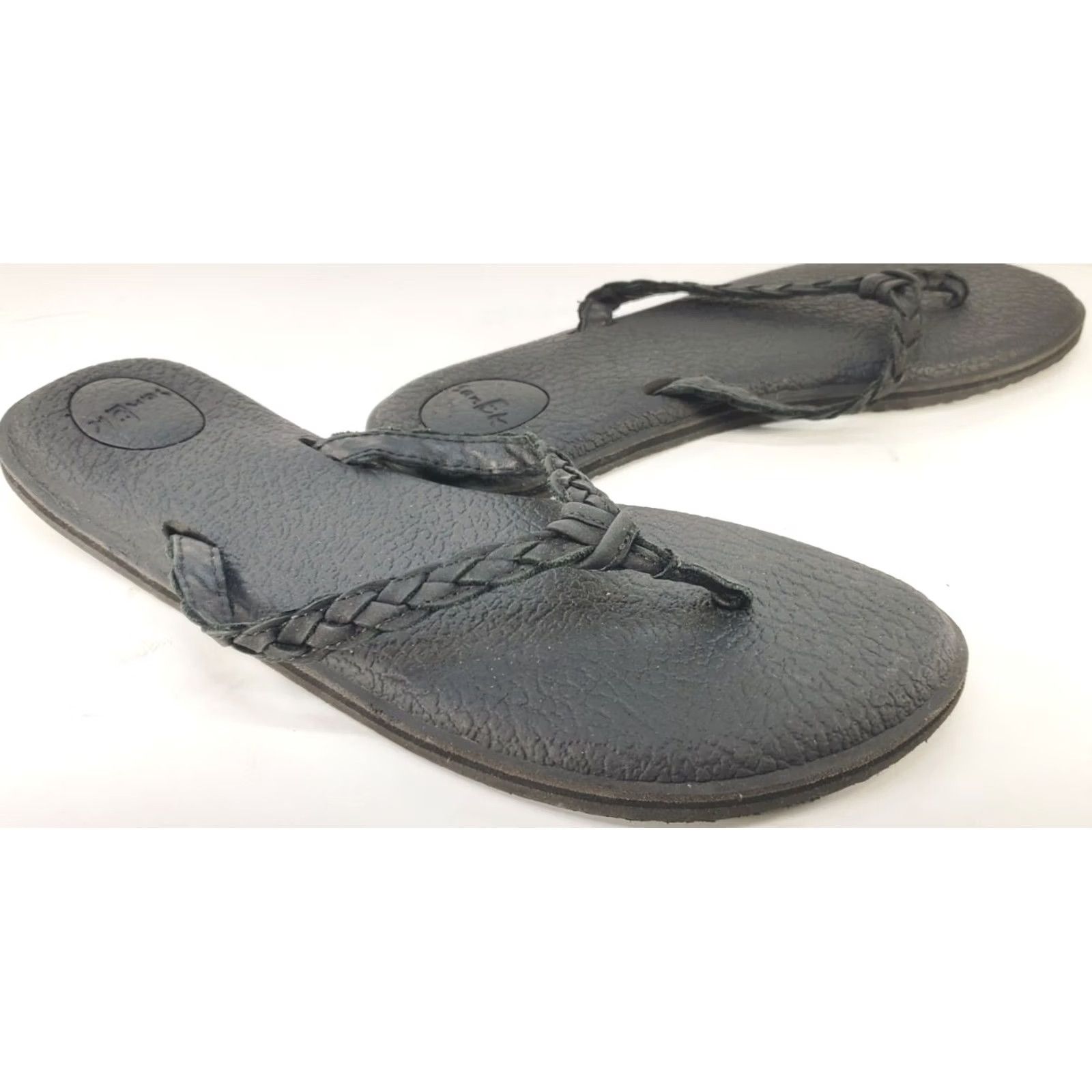 Sanuk VINTAGE Sanuk Yoga Braid Leather Flip Flop Sandals Women's 10 Black 101112767 Mens Womens Girls? Size US 9 / IT 39 - 2 Thumbnail