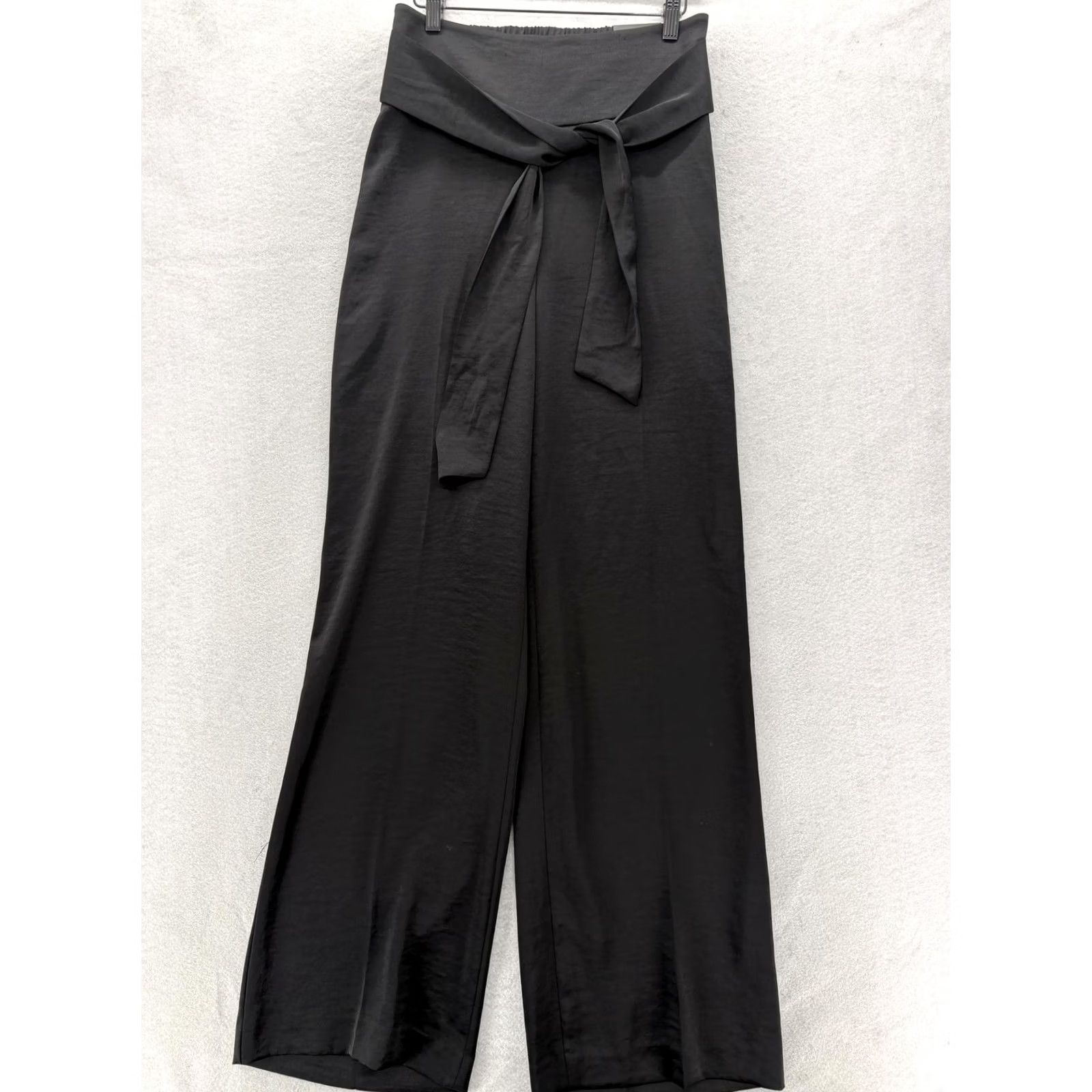 Express Express Pants Womens Small Black Satin Career Wide-Leg Belted, Pull On, 33in Inseam, 28in Waist, Vintage No, Dress Pants, Satin, Solid, XS? Size 28" / US 6 / IT 42 - 2 Thumbnail