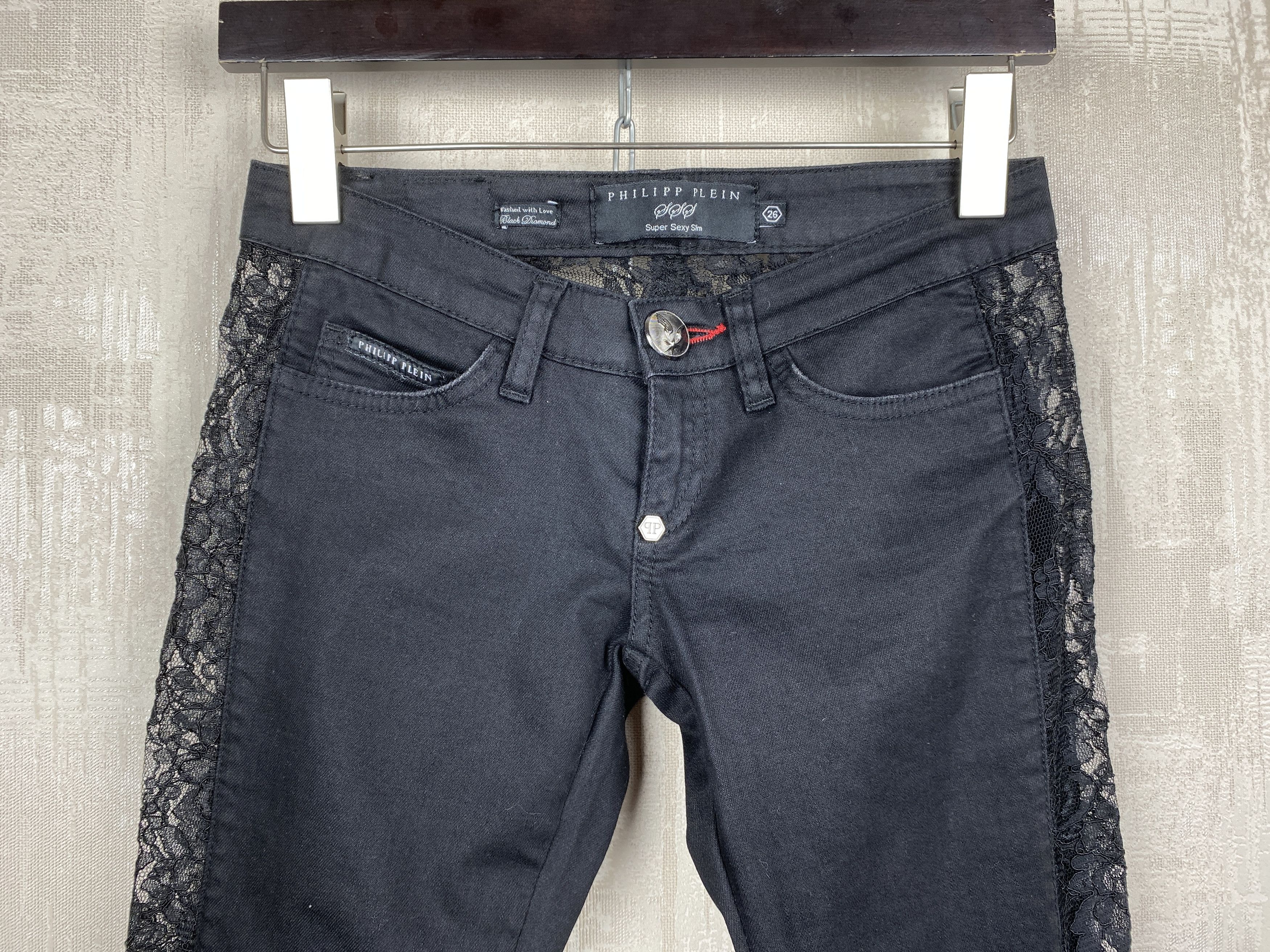 Philipp Plein Philipp Plein Black Diamond Y2K Lace Super Sexy Slim Jeans Size 26" / US 2 / IT 38 - 4 Thumbnail