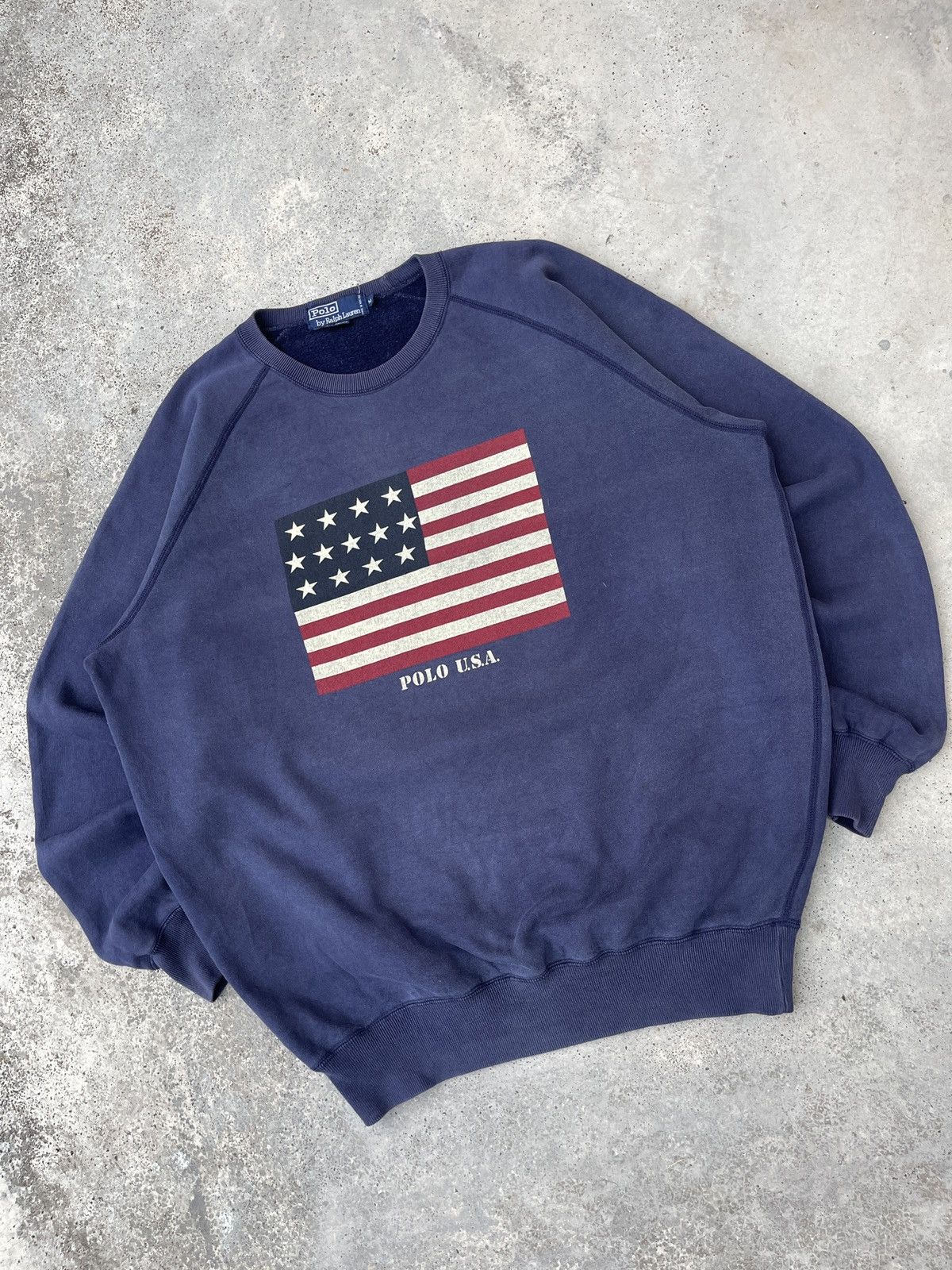 Polo Ralph Lauren × Ralph Lauren Vintage Polo Ralph Lauren USA Flag Sweatshirt Size US XL / EU 56 / 4 - 2 Thumbnail