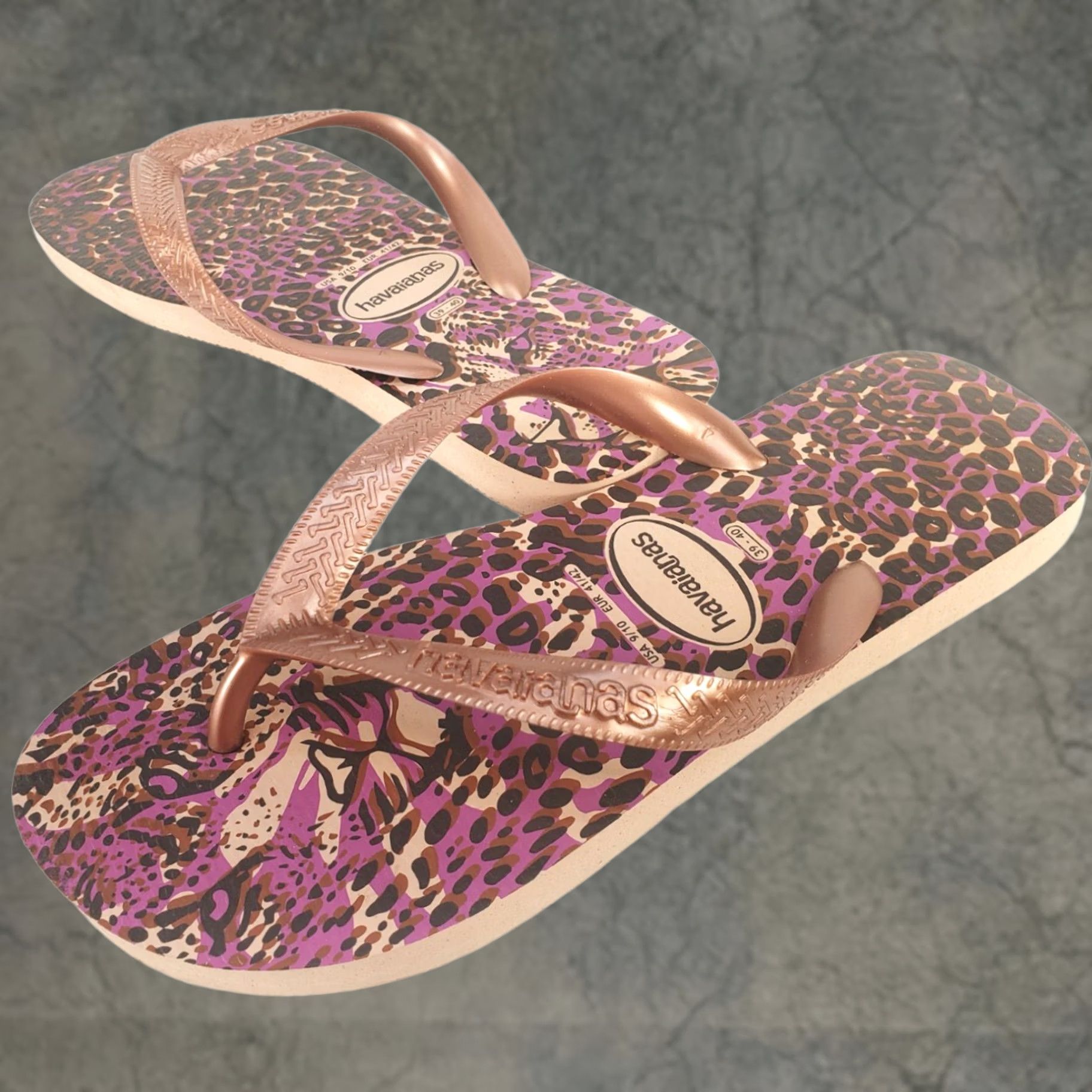 Vintage Havaianas Flip Flop Sandal Thong Rubber Leopard Cheetah Pink Purple Black Size 9 /10 Womens Pre-owned Vintage: No Size US 9 / IT 39 - 1 Thumbnail