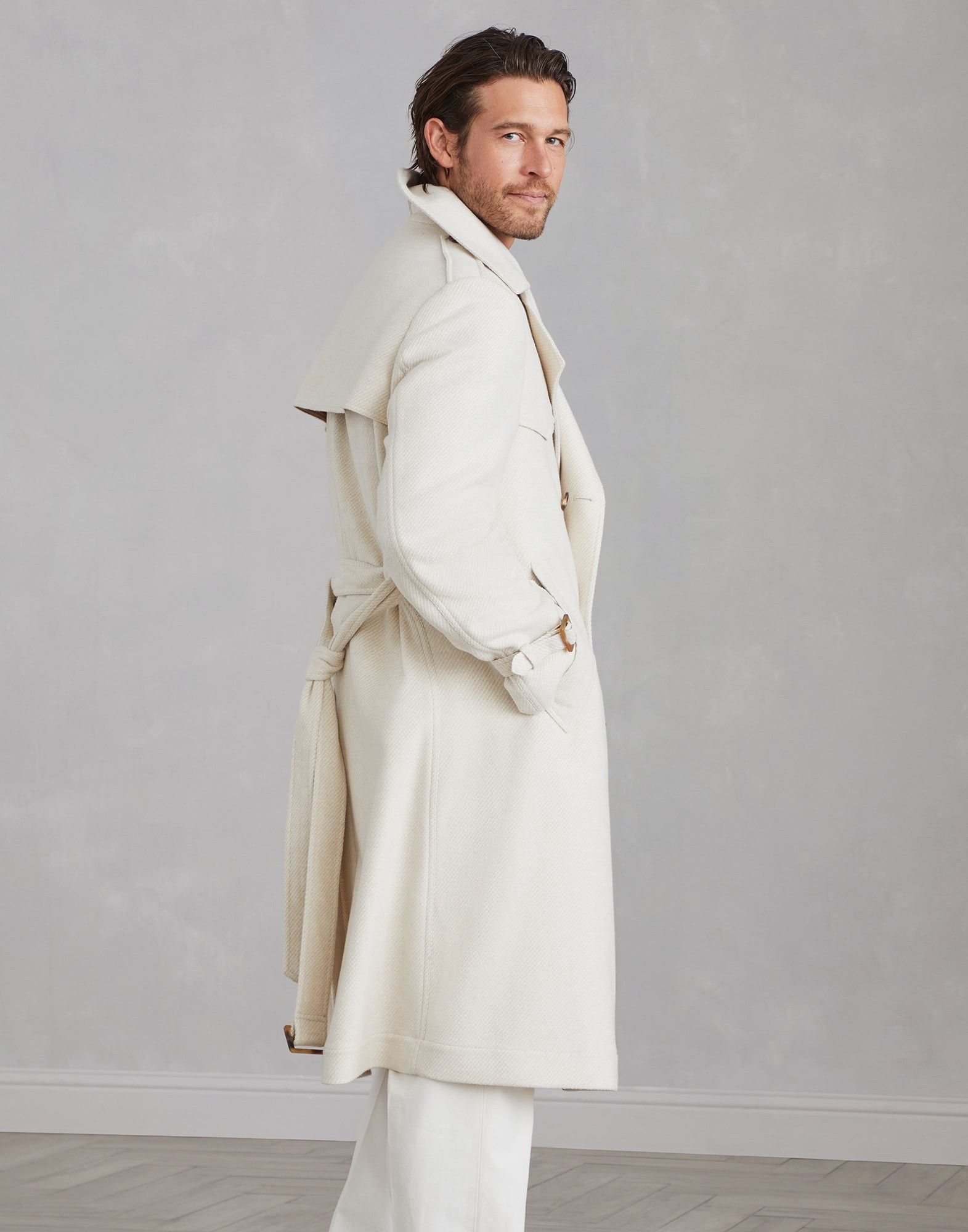 Brunello Cucinelli o1w1db10226 Wool And Silk Cashmere Trench Coat in Off White Size US L / EU 52-54 / 3 - 2 Thumbnail