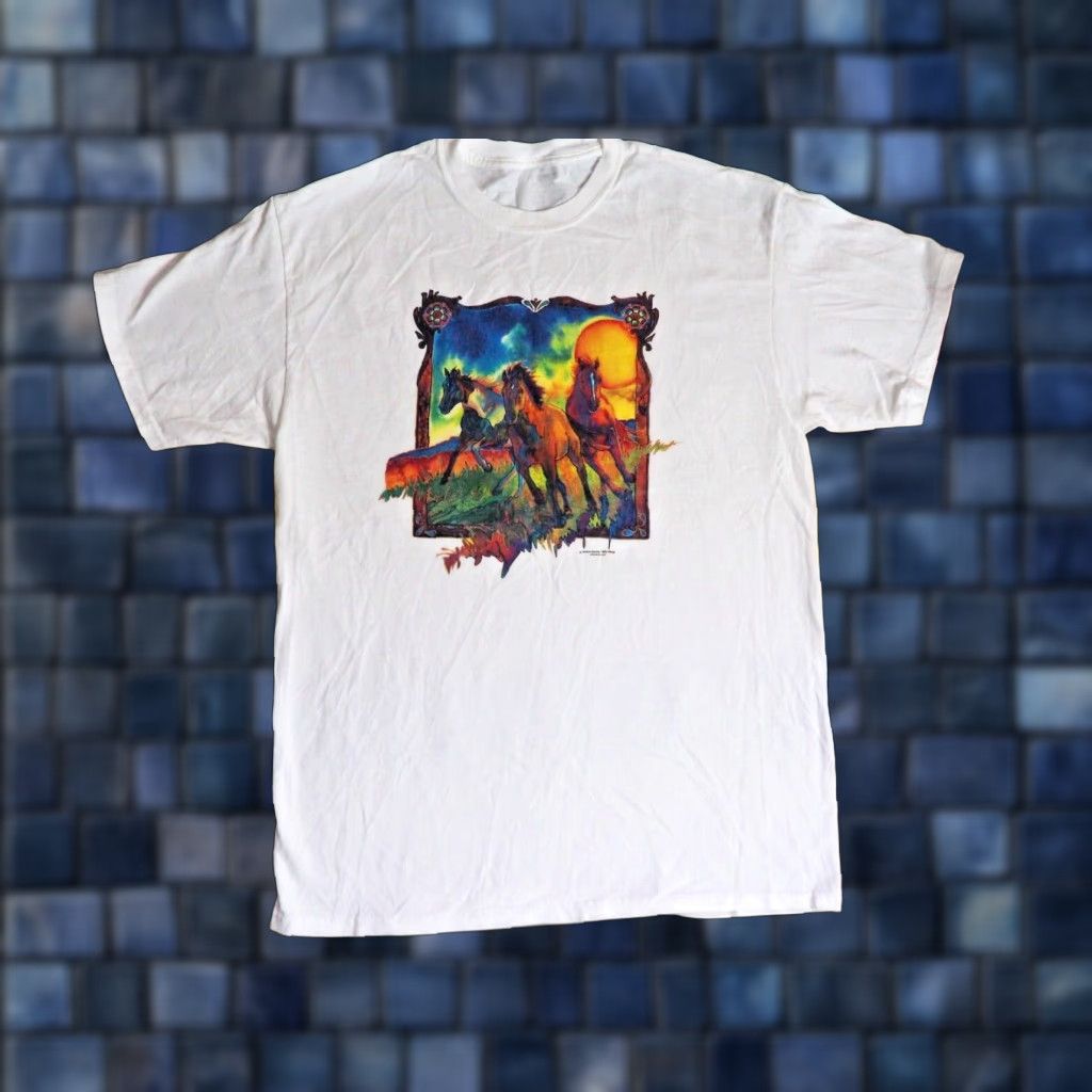 Vintage VTG Y2K Spirit Wild Horses Animal Southwest Art White Tee Shirt L EUC Unbranded Unisex Cotton T-Shirt Sportswear/Beach Mens Womens Boys Girls Size US L / EU 52-54 / 3 - 1 Thumbnail