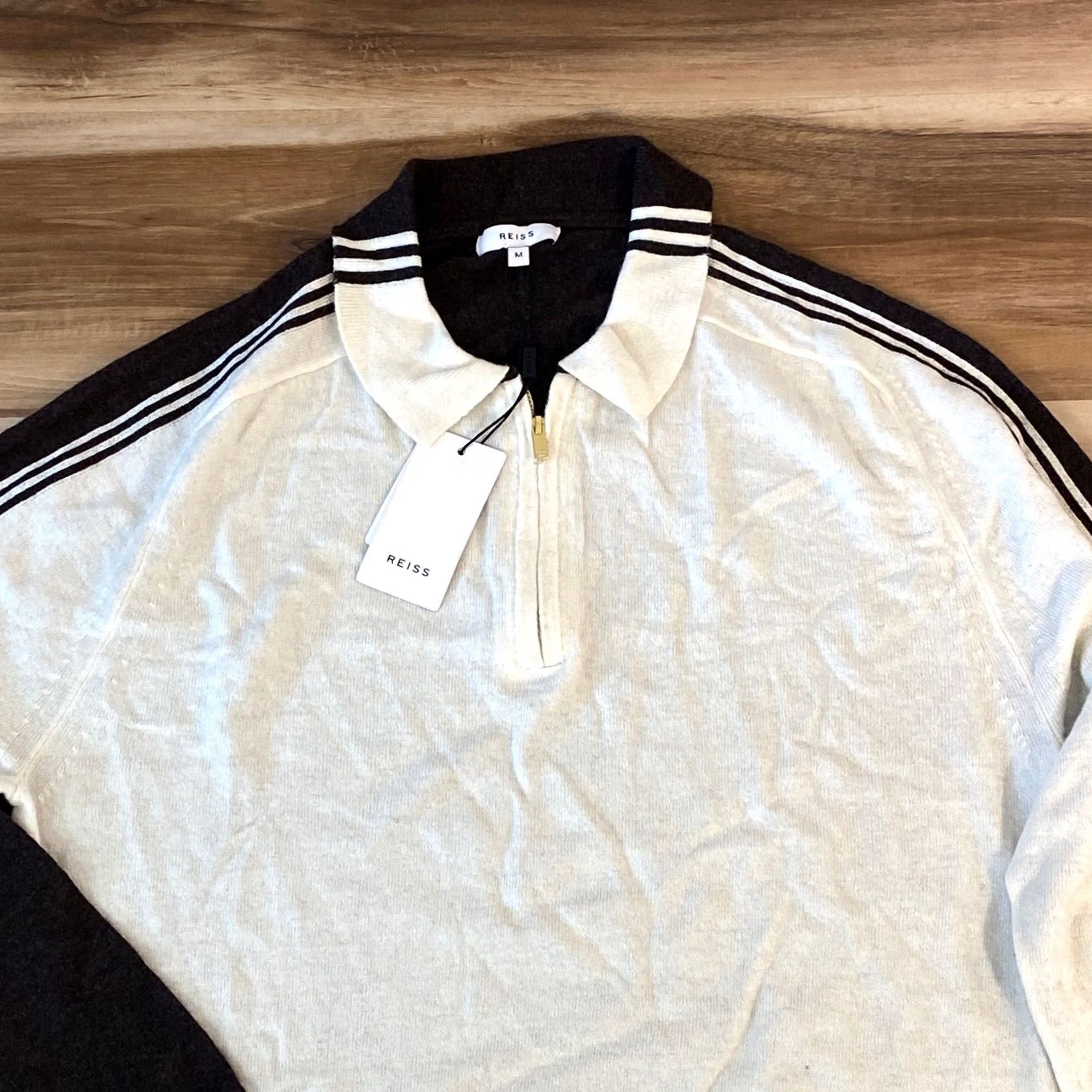 Reiss Reiss Silverthorn Intarsia Knit Quarter Zip Polo Sweater Medium Chocolate Cream Size US M / EU 48-50 / 2 - 4 Thumbnail