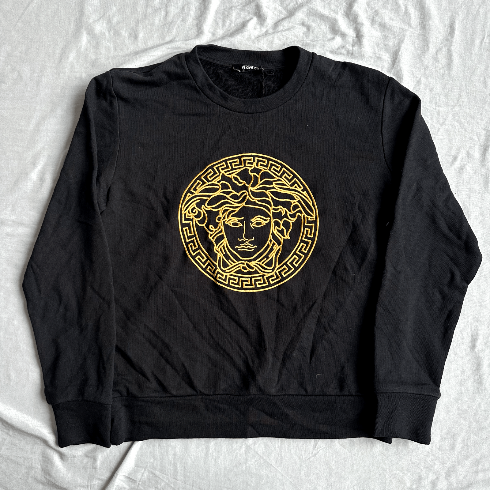 Versace Black Sweater With Golden Embroidered Medusa Head S