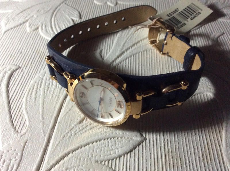 Fossil Fossil ladies gold dial navy leather strap watch Size ONE SIZE - 7 Thumbnail