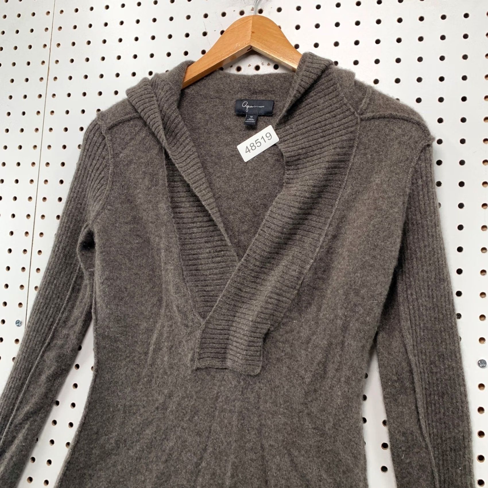 AQUA Aqua Cashmere Hooded Sweater Womens Medium Brown 100% Cashmere V Neck Pullover Size M / US 6-8 / IT 42-44 - 6 Thumbnail