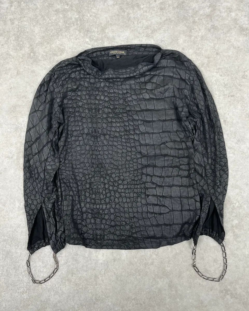 Roberto Cavalli 1990s Roberto Cavalli Black Crocodile Effect Longsleeve Size XS / US 0-2 / IT 36-38 - 1 Thumbnail