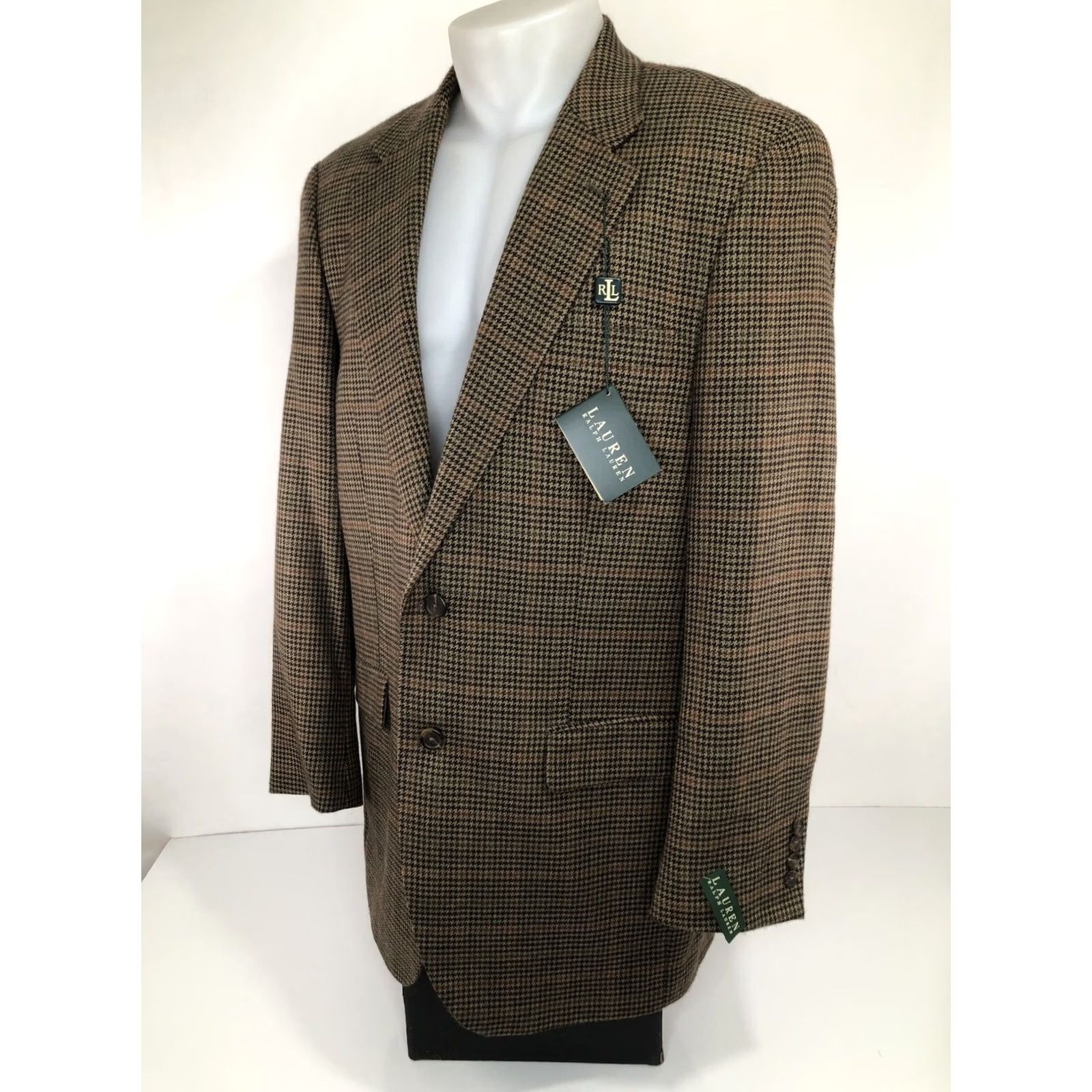 Ralph Lauren LAUREN / Ralph Lauren Blazer - Houndstooth Lam bswo ol Wool 42L Long Big & Tall Men Brown 90s Blazer Mens Size 42R - 3 Thumbnail