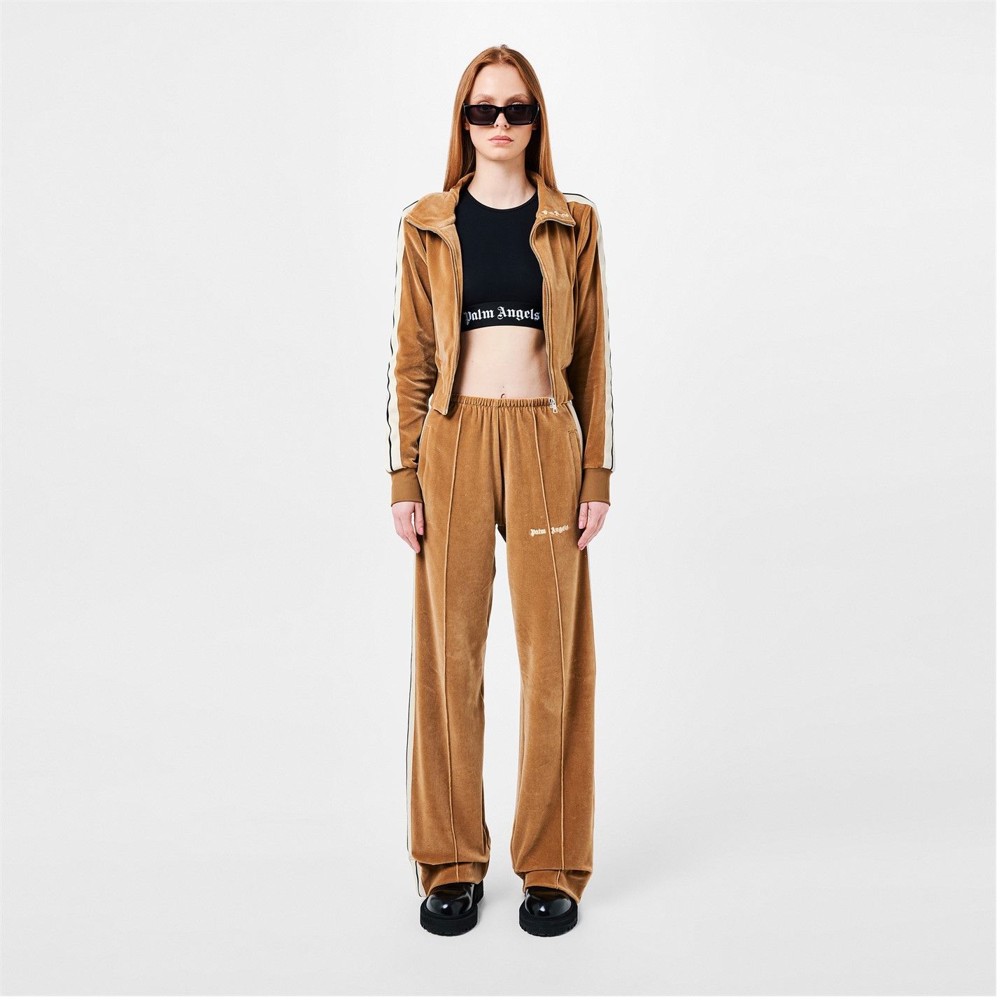Palm Angels o1g2r1mq0325 Velvet Tracksuit Jacket in Brown & White Size S / US 4 / IT 40 - 6 Thumbnail