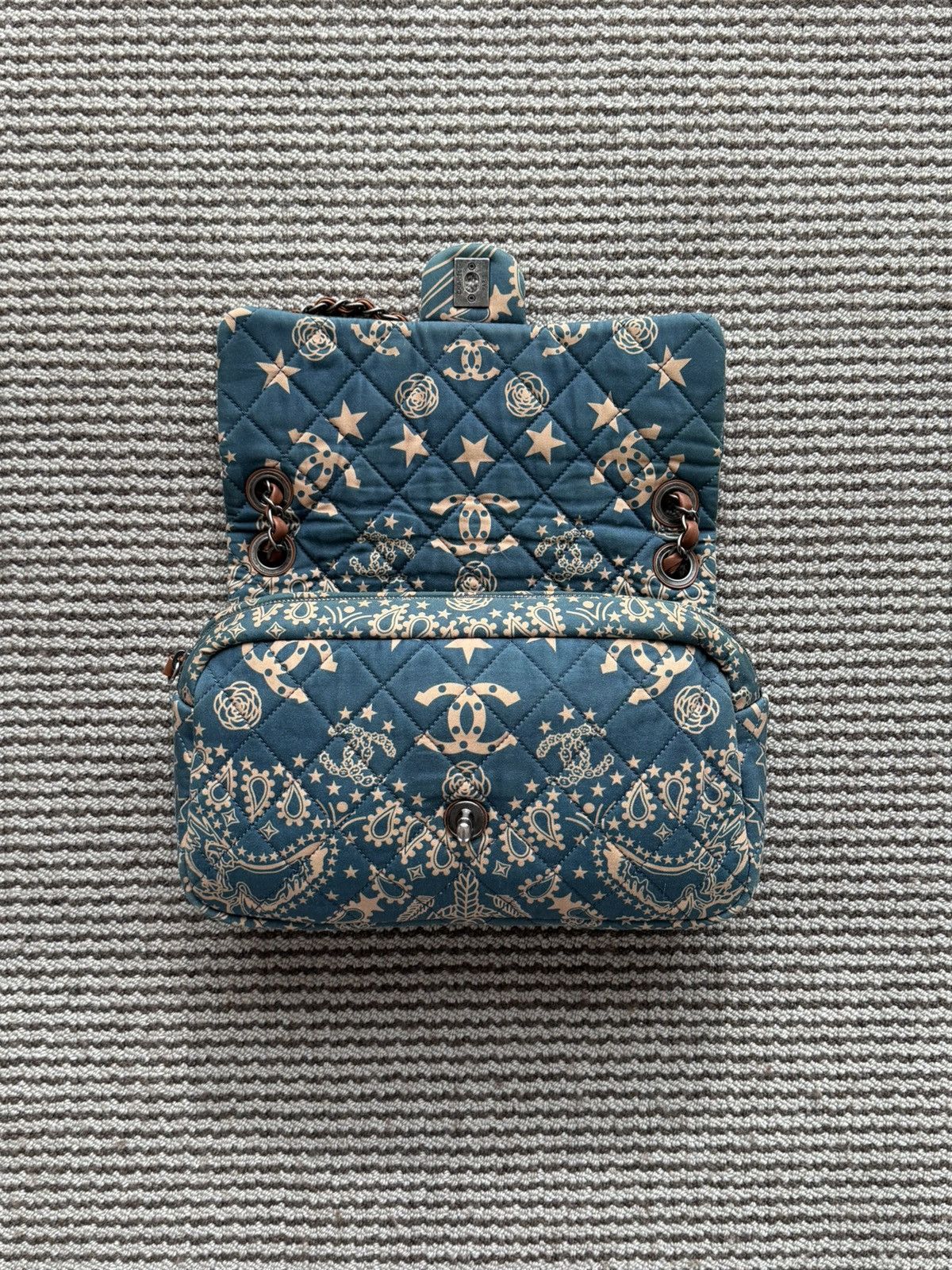 Chanel Chanel 14A Canvas Paris-Dallas Blue Bandana Classic Flap Bag Size ONE SIZE - 6 Thumbnail