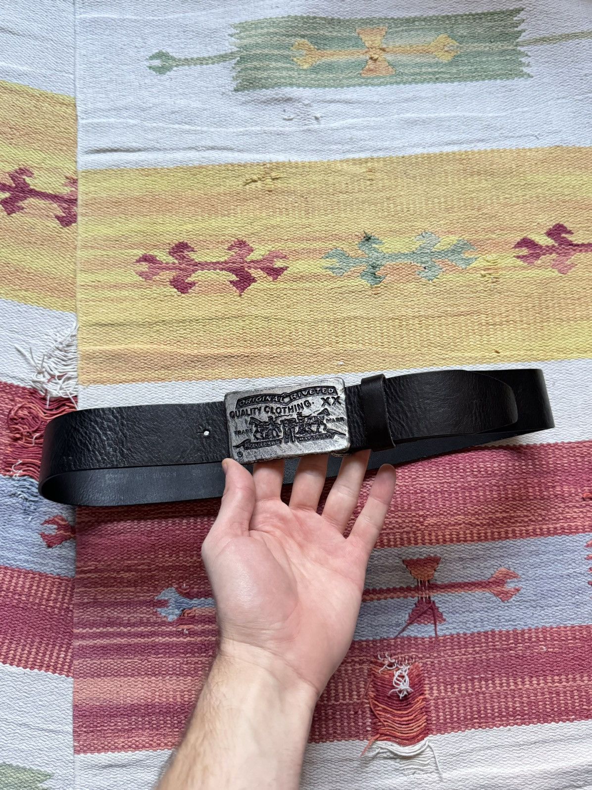 Levi's Vintage 00’s Levi’s Genuine Leather Black Western Belt Size ONE SIZE - 1 Thumbnail