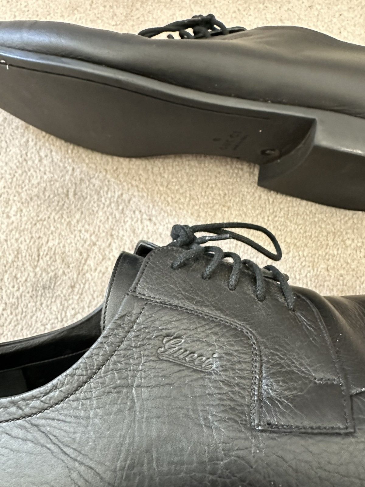 Gucci Gucci Black Leather Square Toe Lace Up Shoes Made in Italy Size US 10 / EU 43 - 9 Thumbnail
