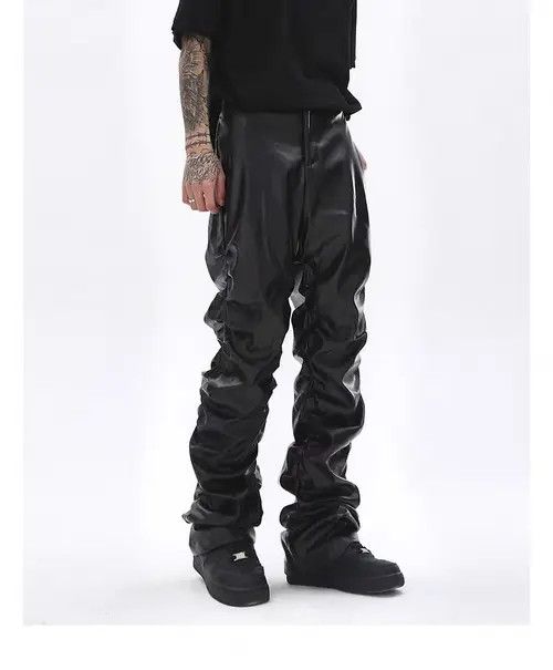 Vintage Kawamura x aoka Punk Warped Waxed Leather Baggy Pants Size US 34 / EU 50 - 6 Thumbnail