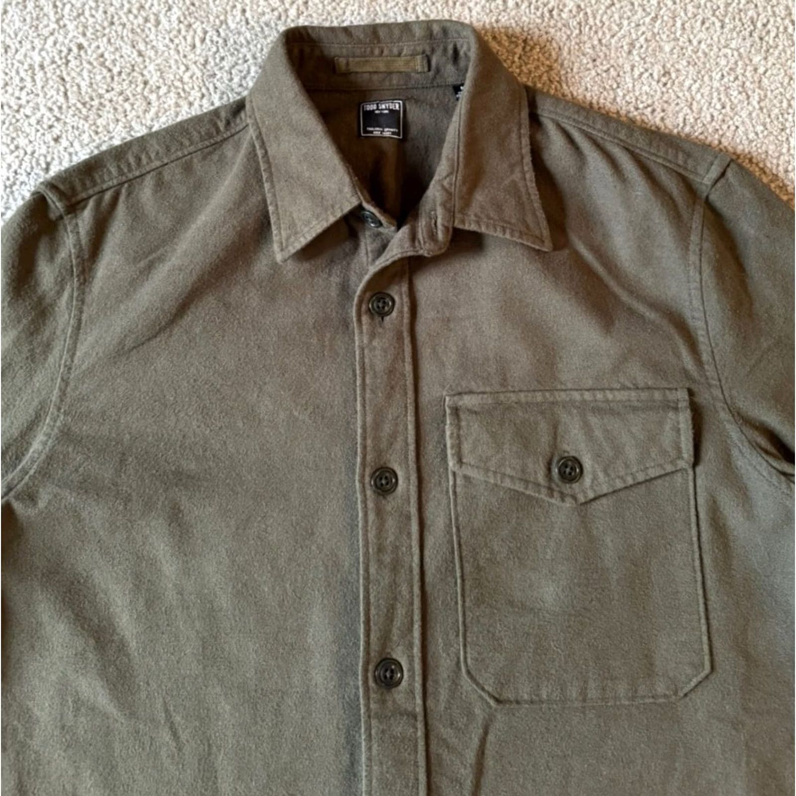 Todd Snyder Todd Snyder Men’s Dark Green Heavyweight Chamois Cotton Shirt - Size M Size US M / EU 48-50 / 2 - 3 Thumbnail