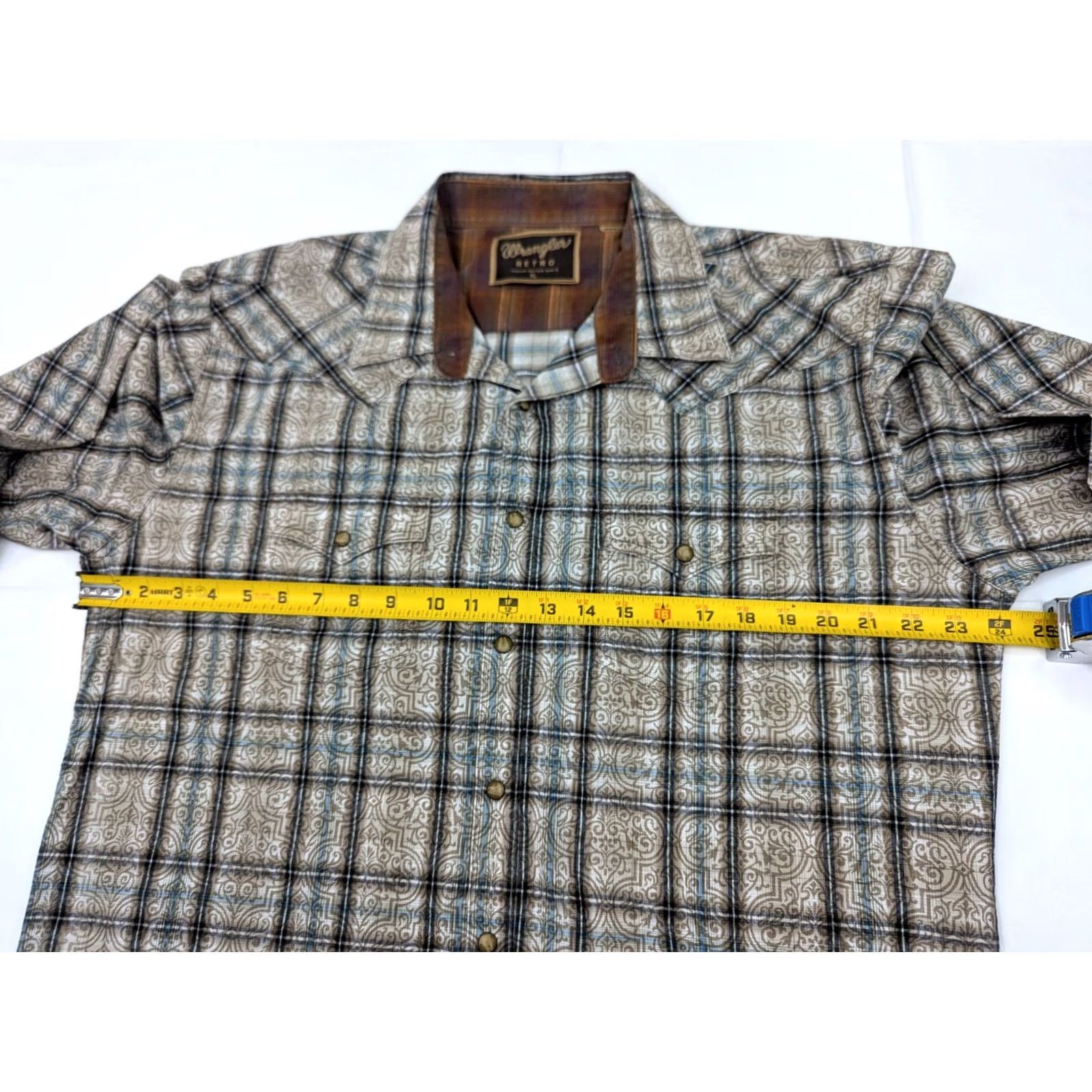 Wrangler VINTAGE Wrangler Retro Brushpopper Western Pearl Snap Shirt Men XL Plaid Beige Size US XL / EU 56 / 4 - 7 Thumbnail