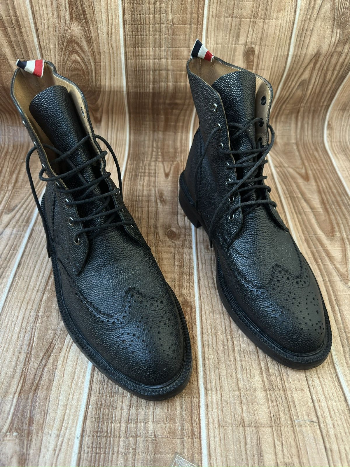 Thom Browne Thom Browne Pebble-Grain Leather Brogue Boots – Black Size US 8.5 / EU 41-42 - 11 Thumbnail