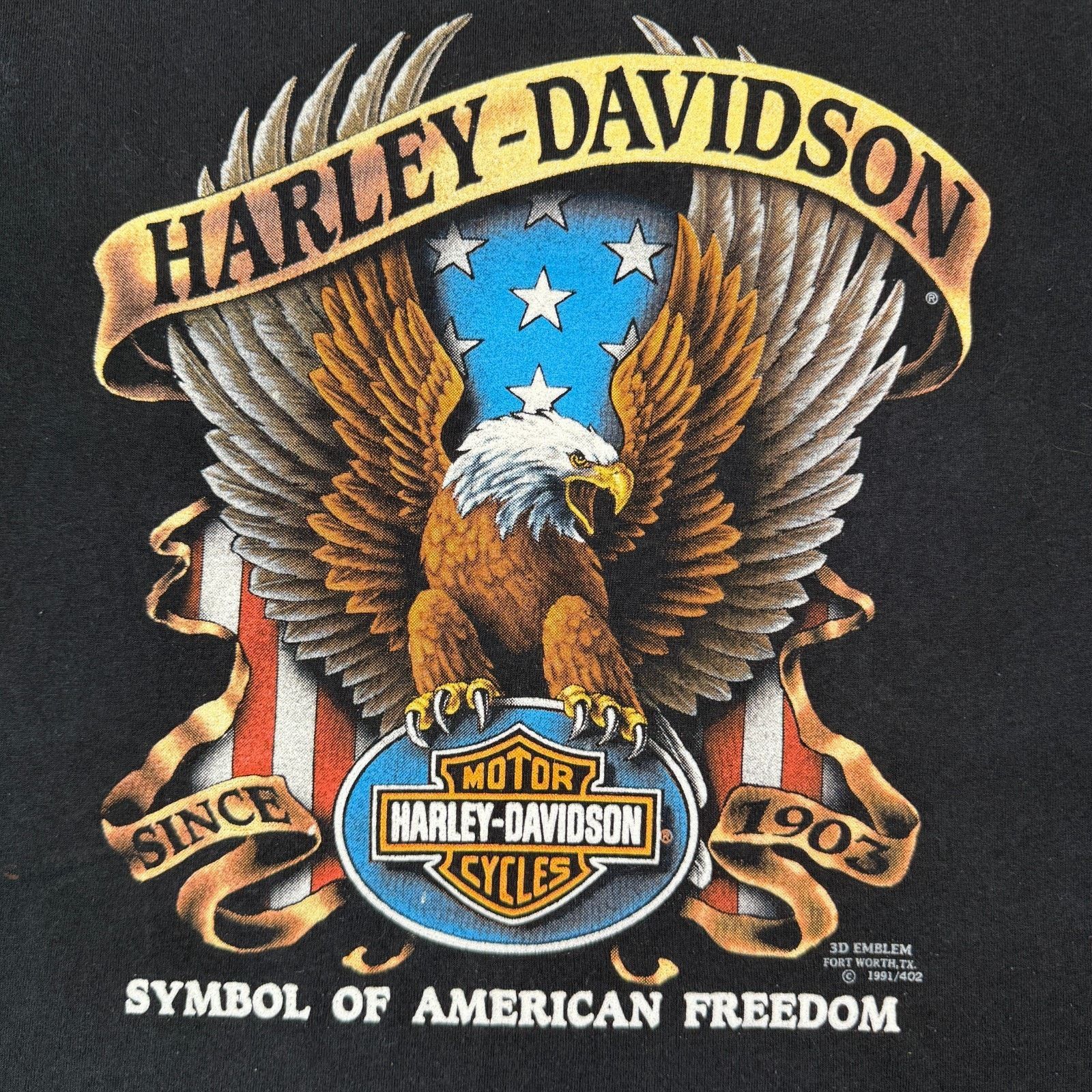 Harley Davidson Vintage 90s Harley-Davidson 3D Emblem Eagle Flag T-shirt M Size US M / EU 48-50 / 2 - 6 Thumbnail