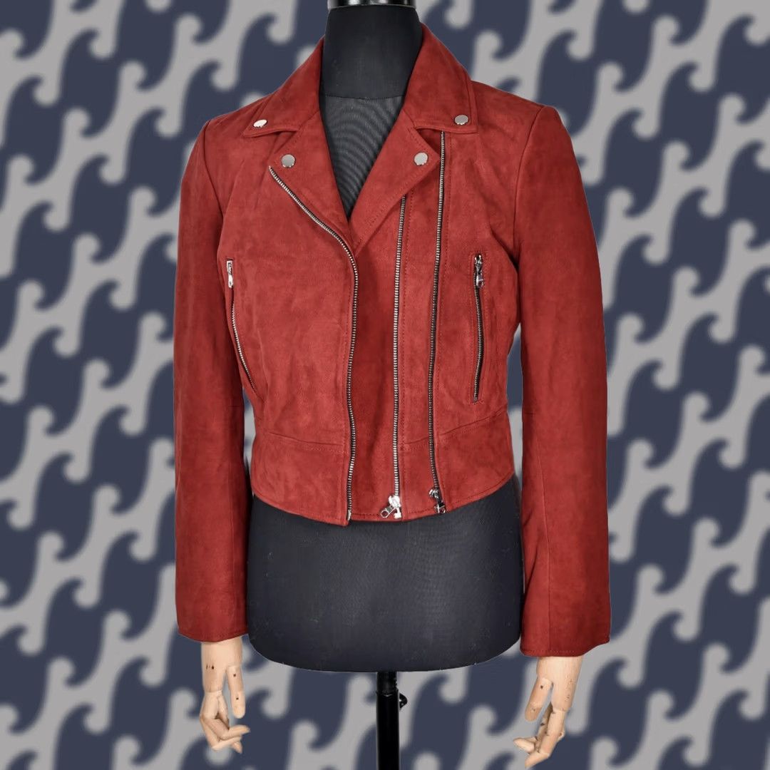 Sandro Sandro Paris Biker Real Leather Jacket Women's Burgundy US 4 / 4 Burgundy Leather Jacket Women Biker Size S / US 4 / IT 40 - 1 Thumbnail
