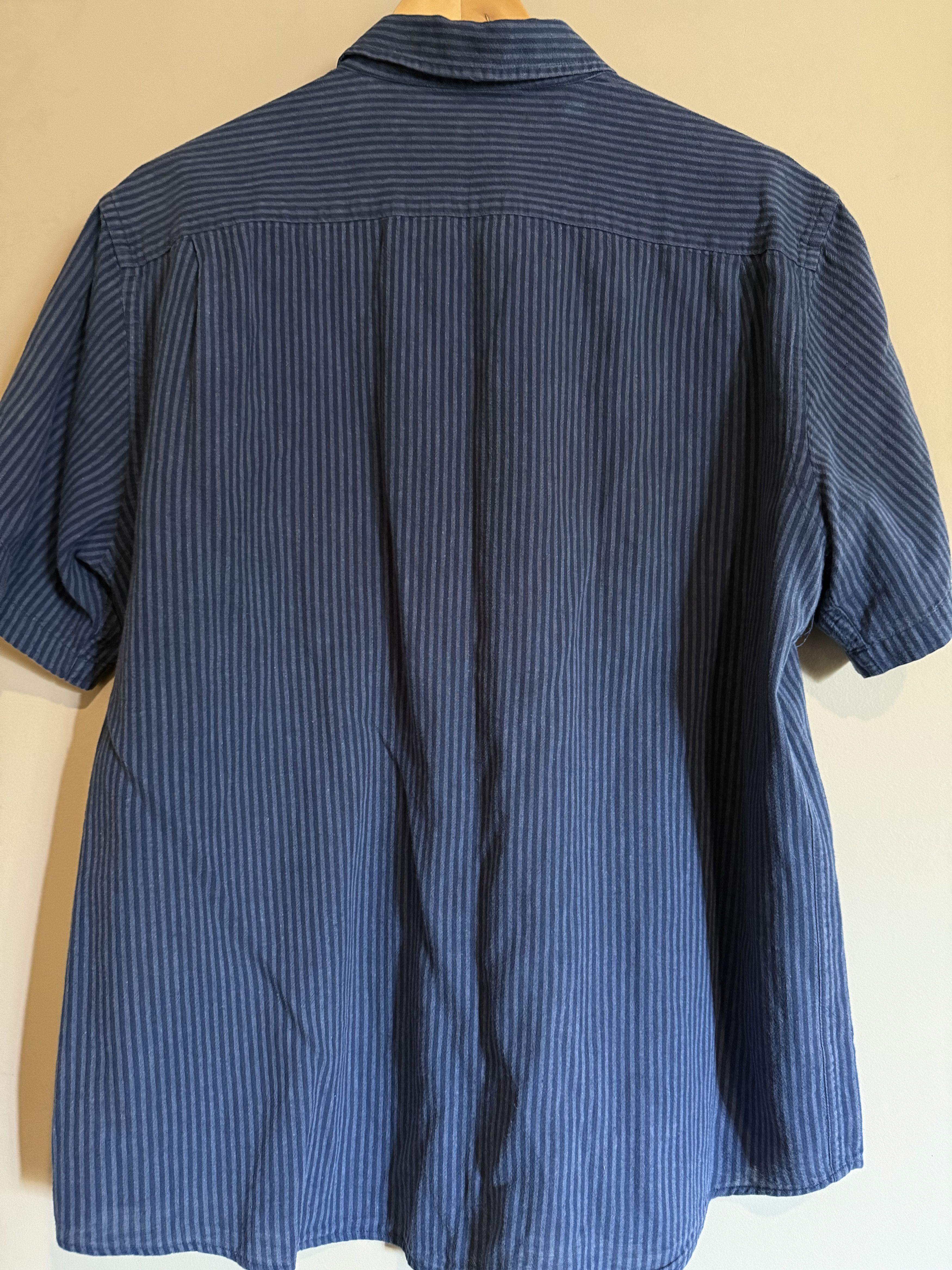 Other Blue Hickory Striped Linen Blend S/S Shirt, Men's Large Size US L / EU 52-54 / 3 - 3 Thumbnail