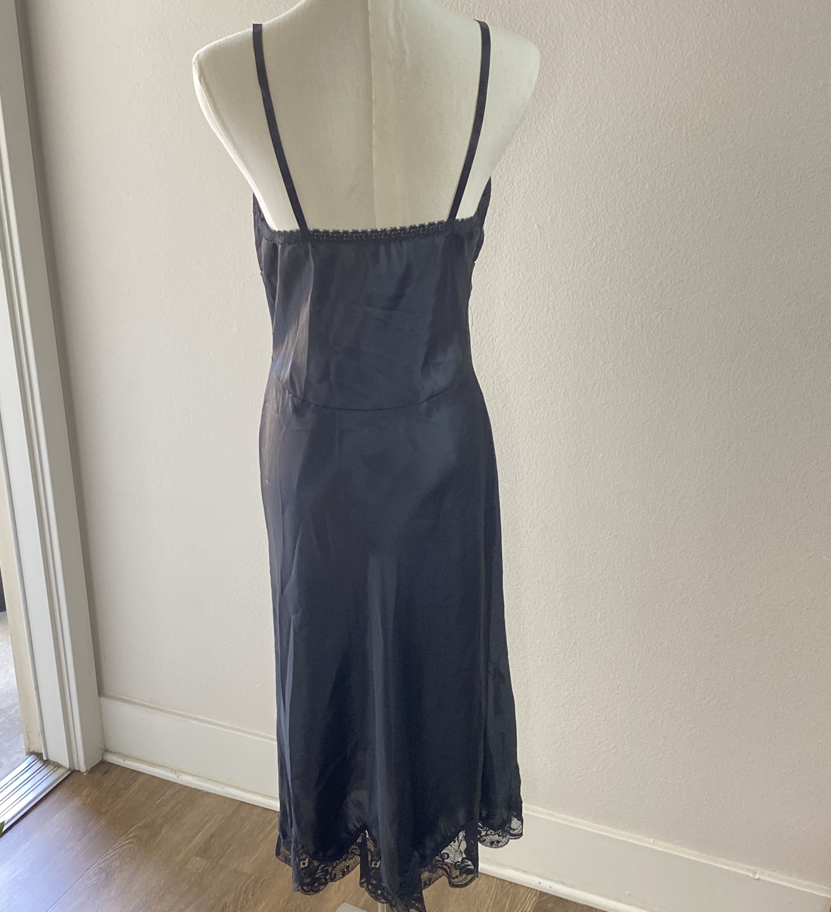 Vintage Vintage Black Satin Lace Trim Slip Dress Midi Size S / US 4 / IT 40 - 3 Thumbnail