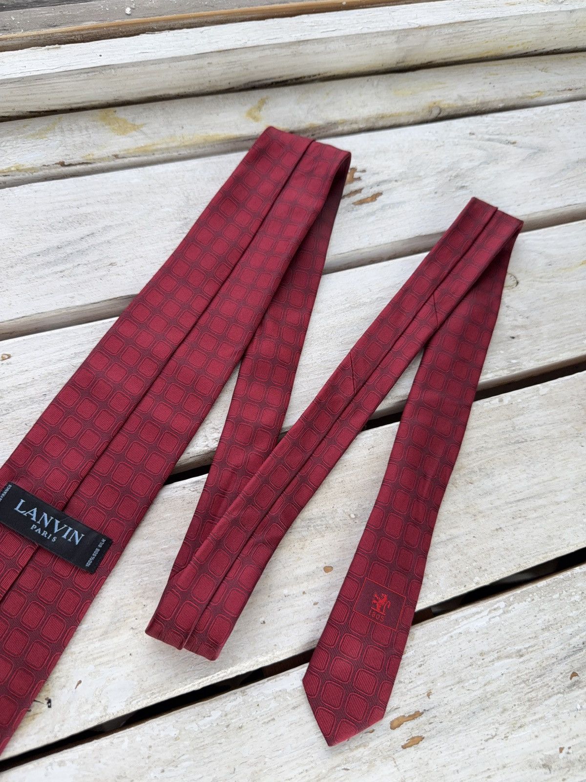 Designer × Lanvin Lanvin Paris Red Silk Tie Geometric Pattern France Size ONE SIZE - 7 Thumbnail
