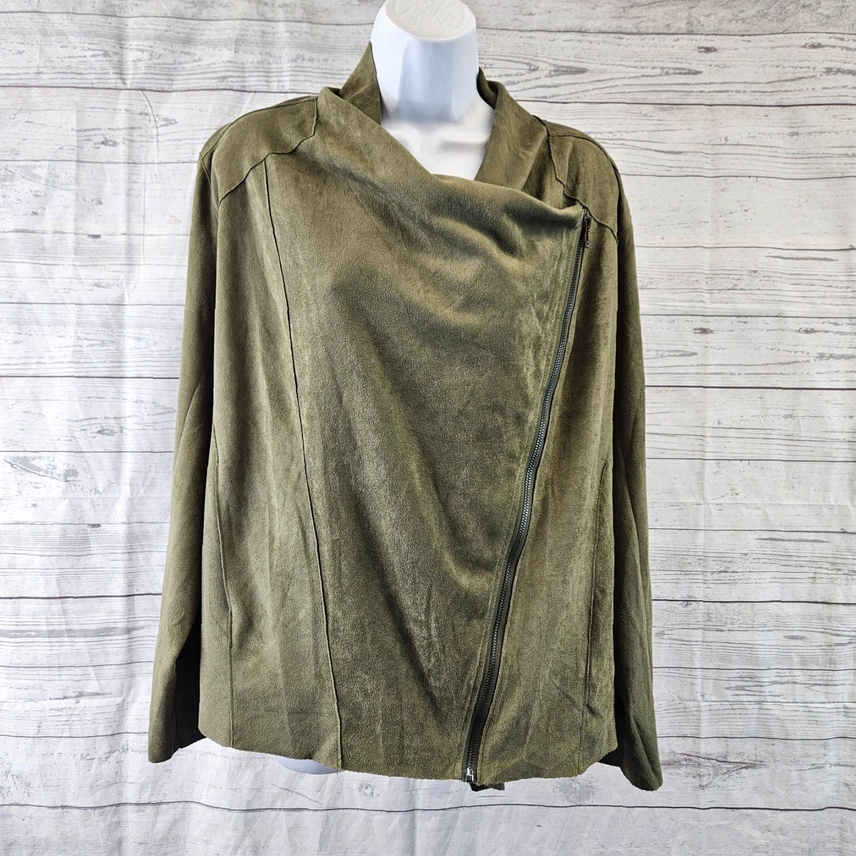 Vintage Kori America Womens Faux Suede Moto Jacket Sz Medium Green Long Sleeve Jacket Size M / US 6-8 / IT 42-44 - 2 Thumbnail