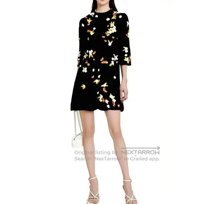 Dior Dior Black Wool Spring Dress with Floral Design . Size M / US 6-8 / IT 42-44 - 1 Thumbnail