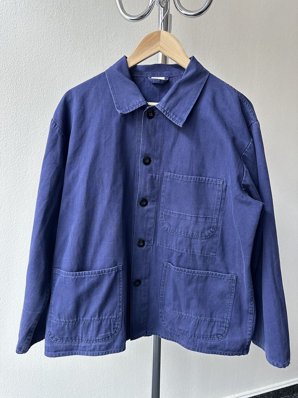 Vintage Authentic Denim Blue Chore Jacket on sale Button Up Workwear Original Distressed Style Frenchwork Streetwear Japanese Brand Size Medium