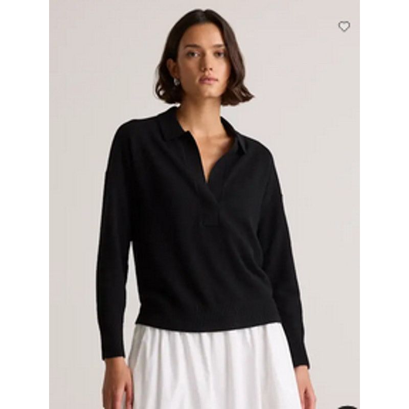 Quince Quince Women Cashmere Polo Sweater Black Sleeved Top XS NWT Size XS / US 0-2 / IT 36-38 - 1 Thumbnail