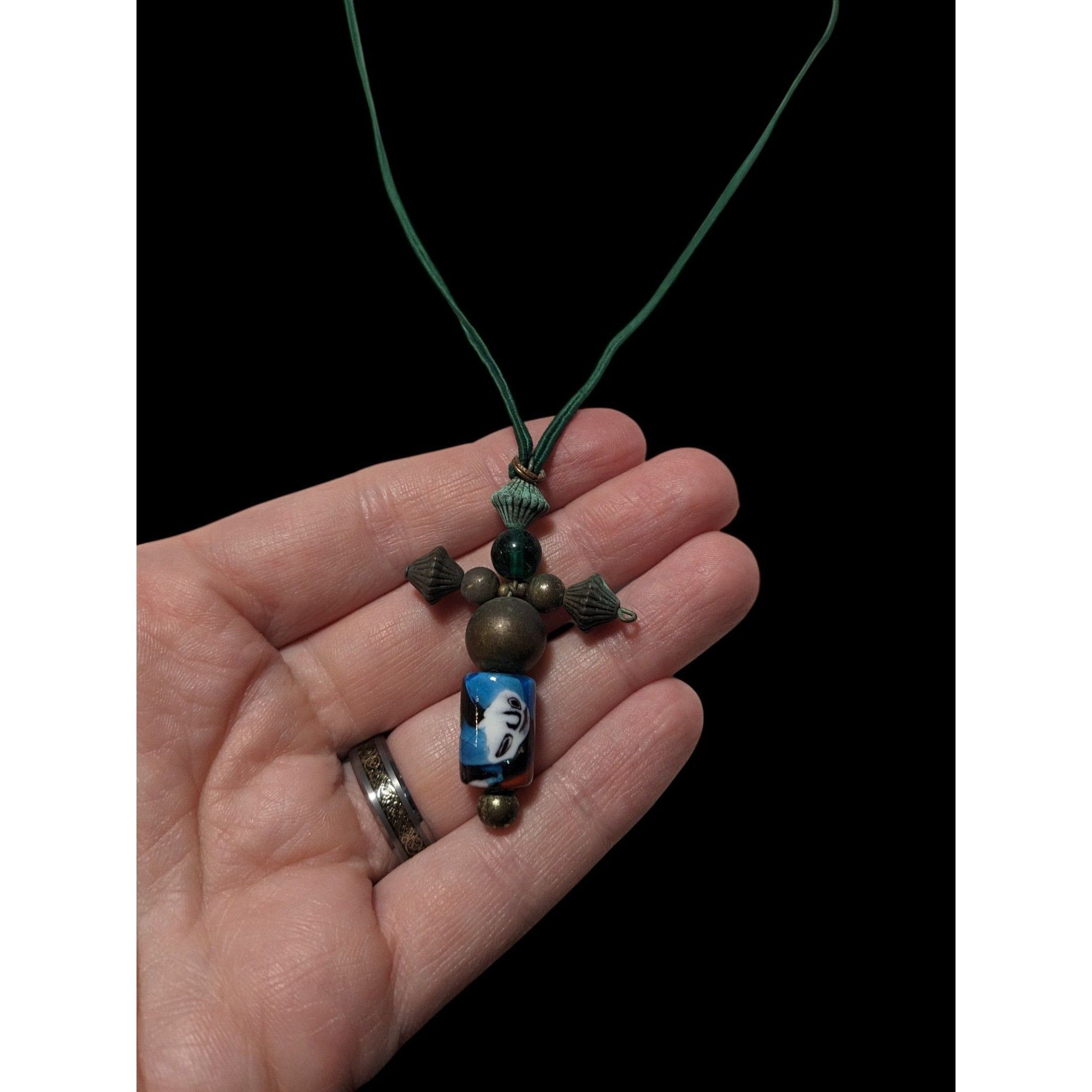 Other Vintage Brass And Glass Beaded Cross Necklace Size ONE SIZE - 3 Thumbnail