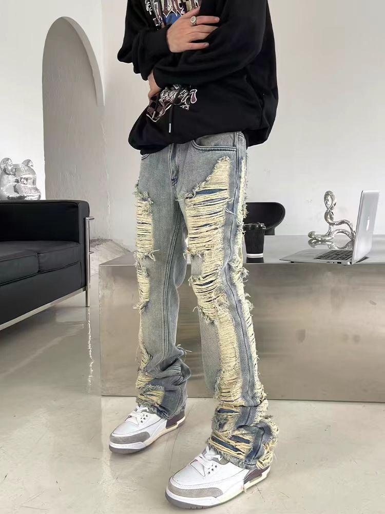 Japanese Brand × Jean Vintage street hip-hop washed micro flare ripped jeans Size US 32 / EU 48 - 1 Thumbnail