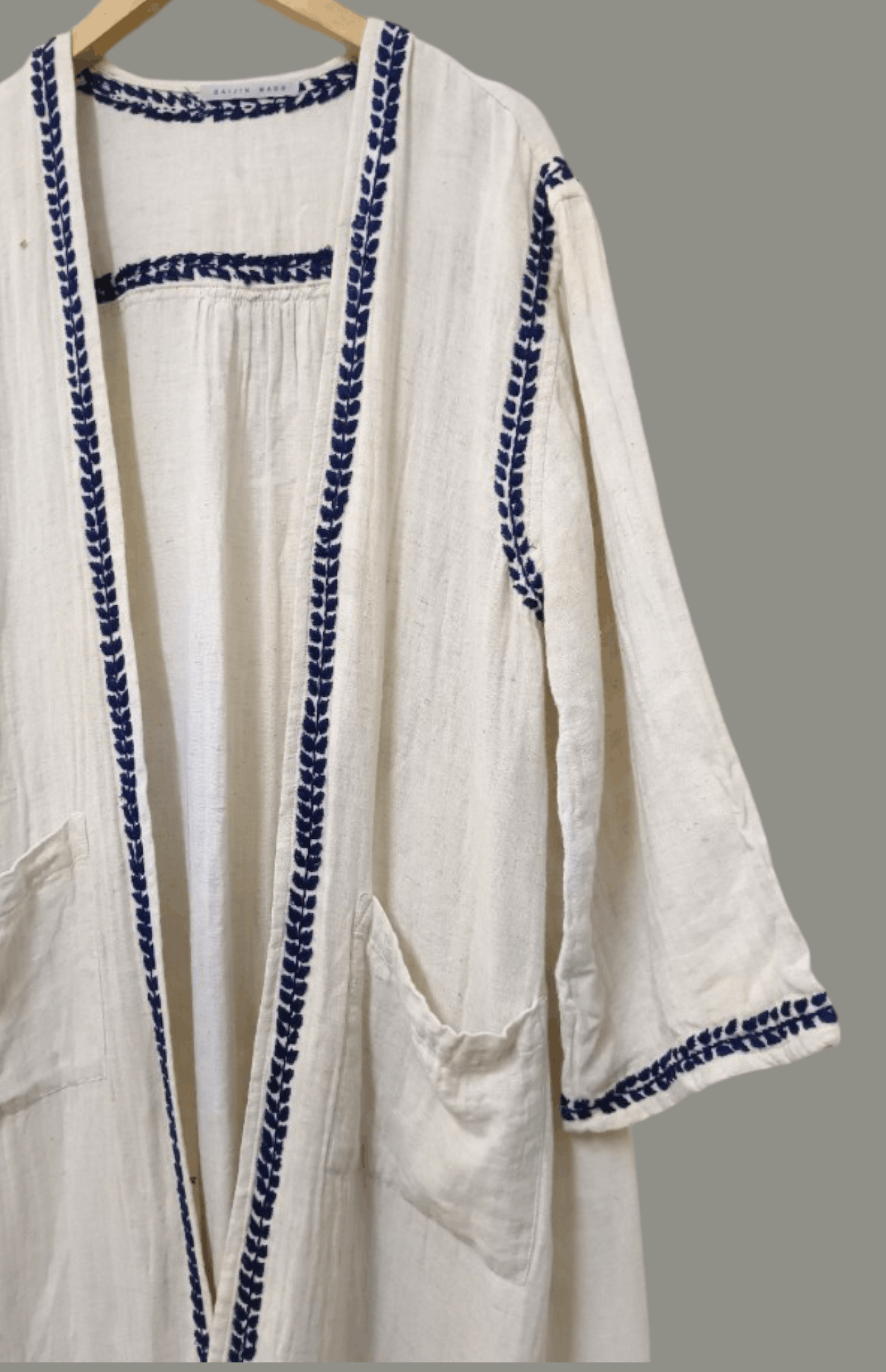 Handmade × Japanese Brand Gaijin Made Hand Embroidered Linen Kimono Robe Cardigan Size US L / EU 52-54 / 3 - 3 Thumbnail