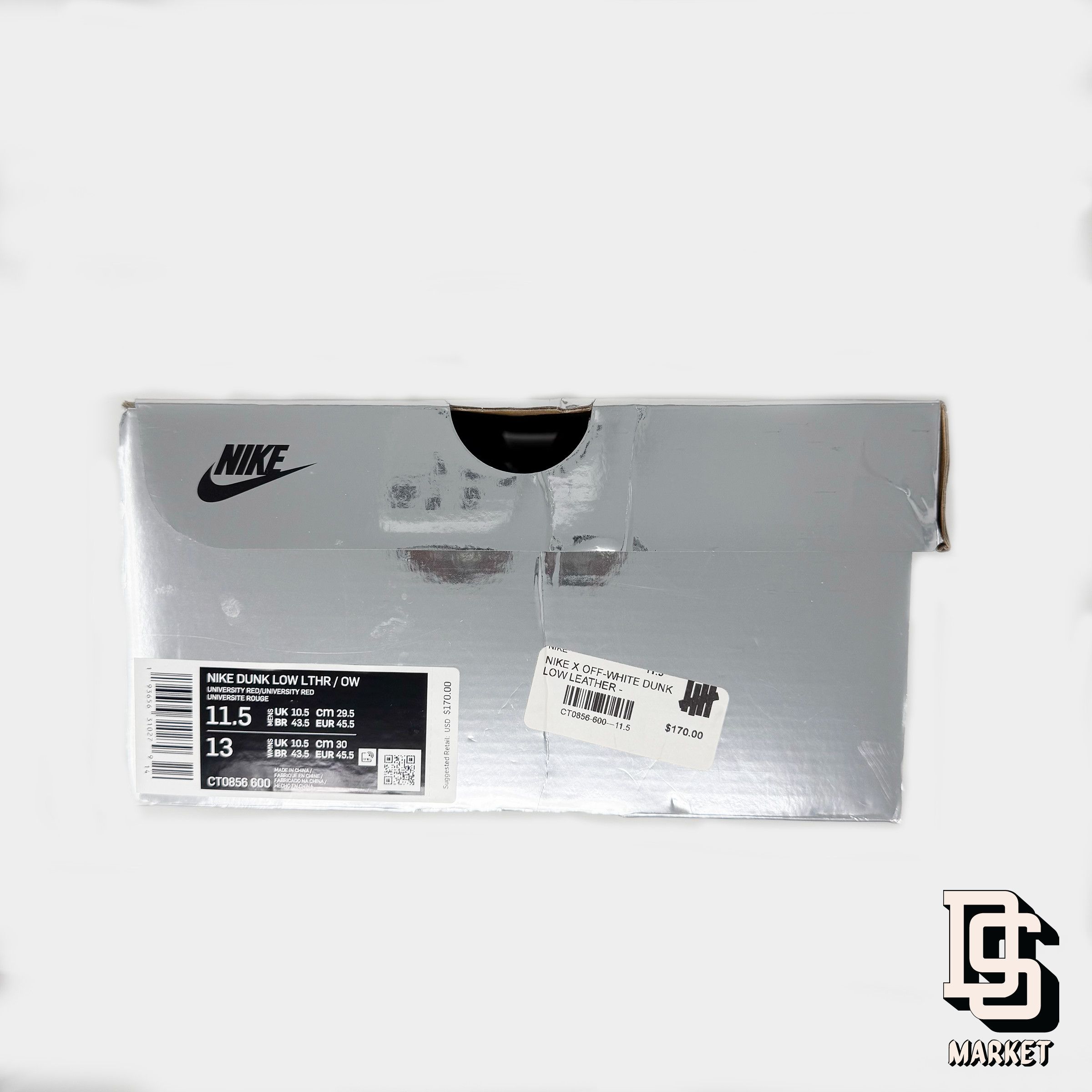 Nike × Off-White × Virgil Abloh NIKE DUNK LOW LTHR/OW OFF-WHITE C/O VIRGIL ABLOH RED GRAY Size US 11.5 / EU 44-45 - 7 Thumbnail