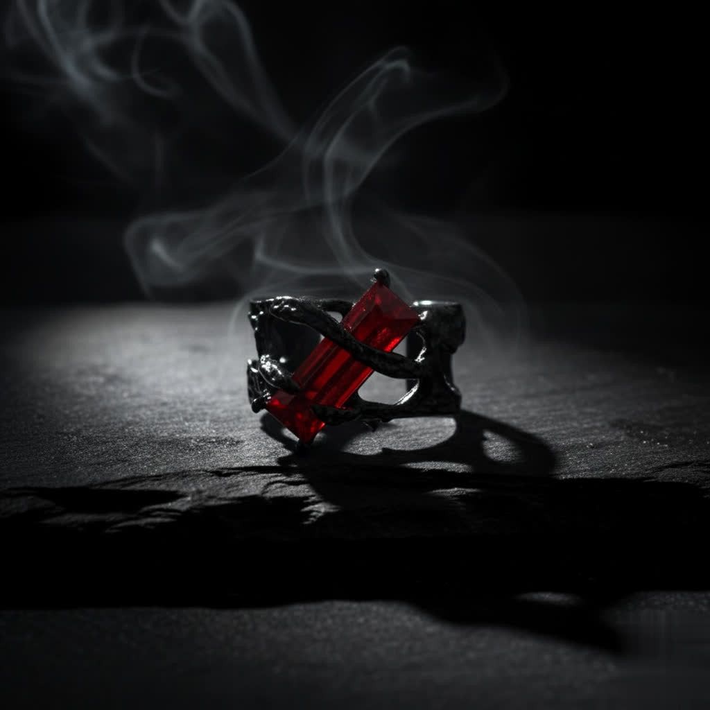 Jewelry Darkwear Gothic Blood Red Stone Ring - Avant Garde Size 32 - 2 Thumbnail