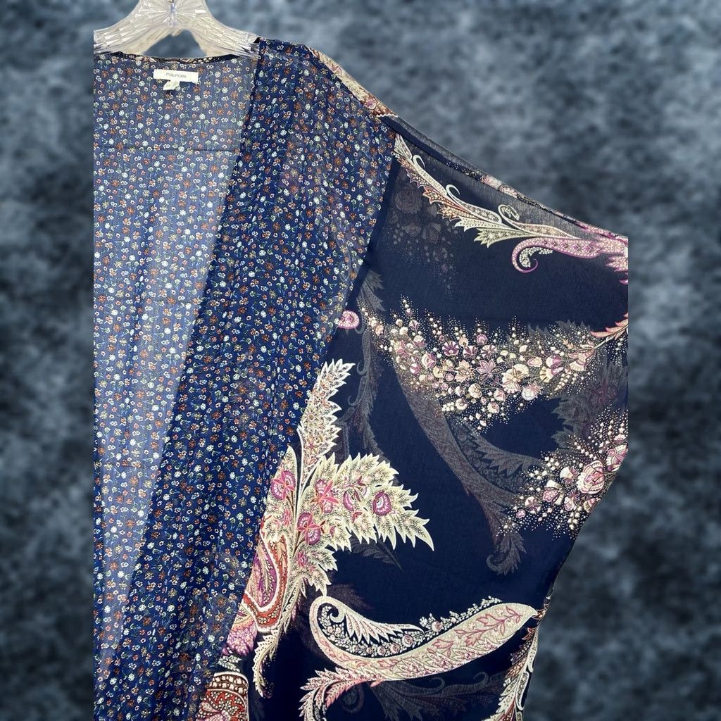 Vintage Maurices Open Front Cardigan 3X Plus Blue Floral Bohemian Sheer Bell Sleeve Chiffon Lightweight Sweater Shirt Womens Size XXL / US 16-18 / IT 52-54 - 1 Thumbnail