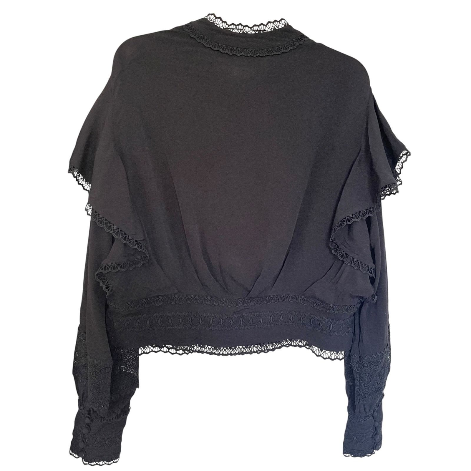 Iro IRO Claw Guipure Lace Trimmed Ruffled Crepe Black Blouse Size S / US 4 / IT 40 - 8 Thumbnail