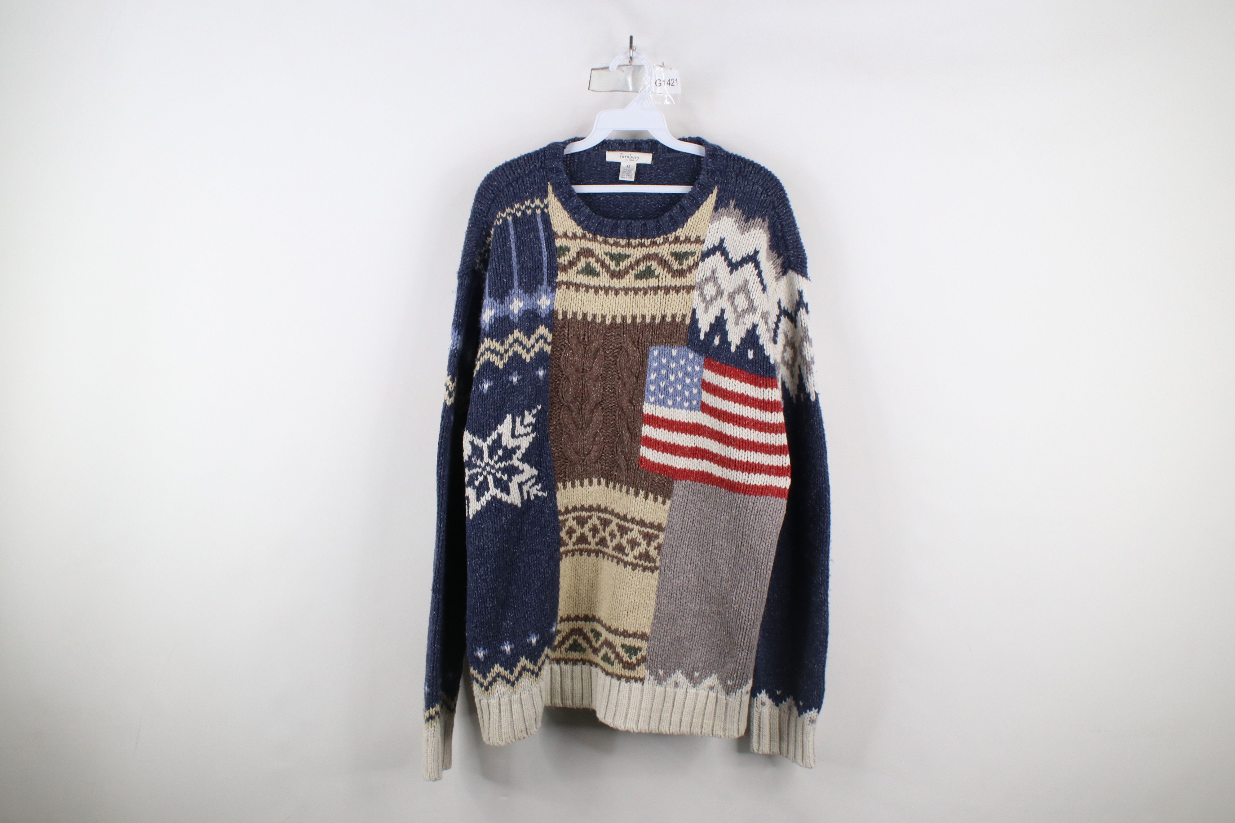 Vintage 90s Streetwear Patchwork Fair Isle Flag Knit Sweater