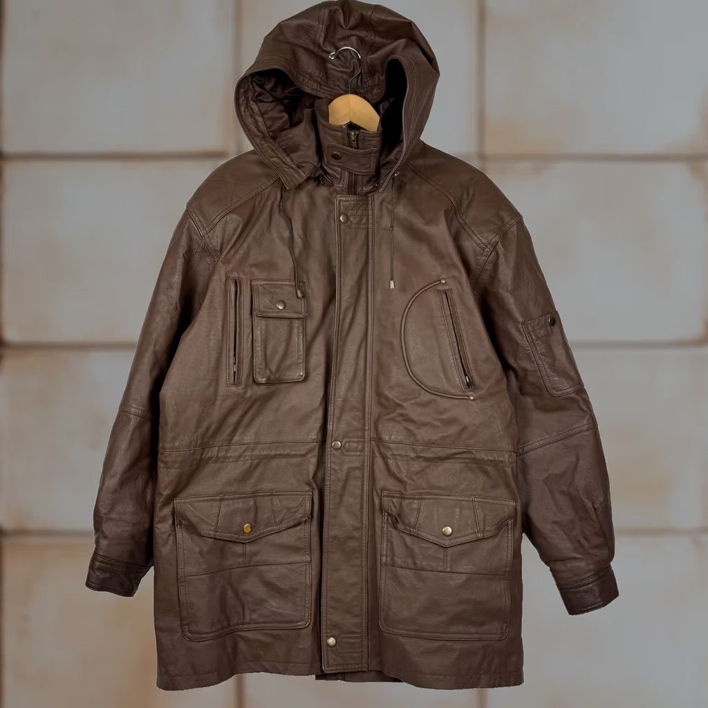 Vintage VINTAGE CONTEXT Men's Parka Coat Jacket Hooded Leather Brown 90s Heavy Long Zipper Mens M Brown 90s Theme Holiday Winter Fall Spring Regular Hooded Size US M / EU 48-50 / 2 - 1 Thumbnail