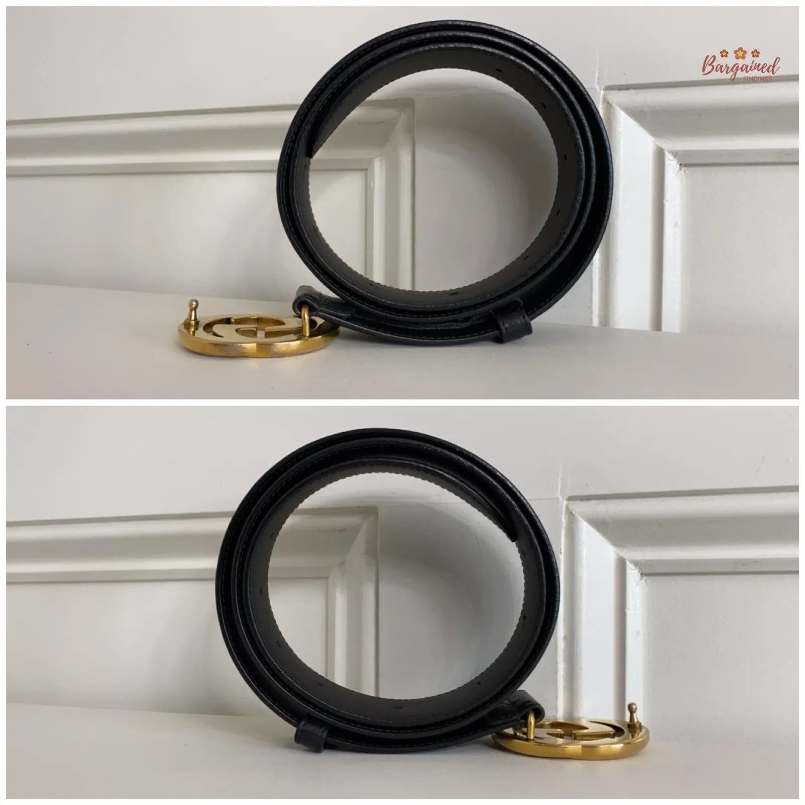 Gucci Gucci Black Pebbled Leather Gold Interlocking G Buckle Belt Size 34 - 6 Thumbnail