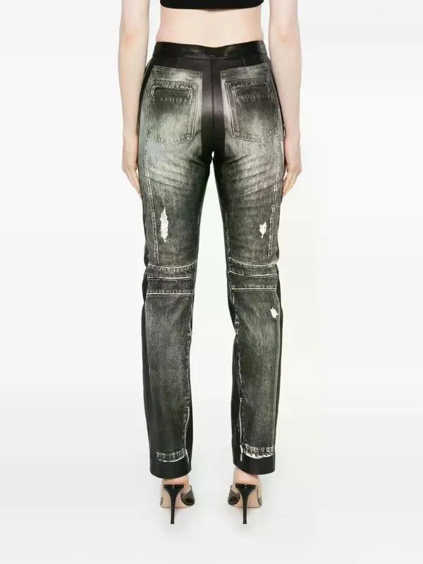Balmain o1s1wg111225 Denim-Print Leather Trousers in Black Size 27" / US 4 / IT 40 - 3 Thumbnail