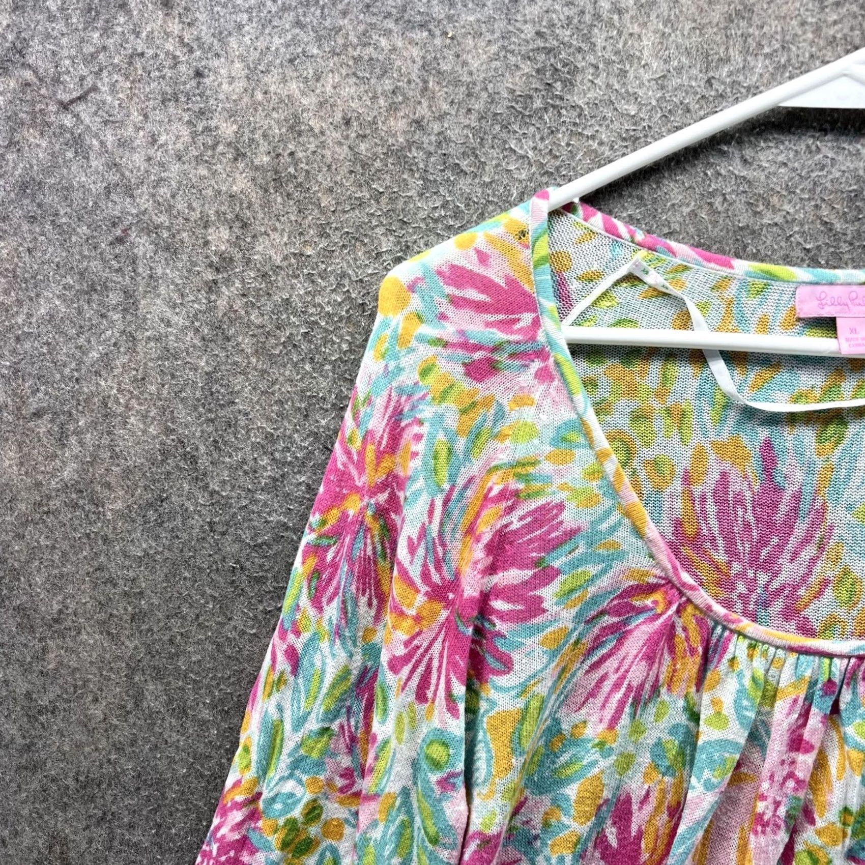 Lilly Pulitzer Lilly Pulitzer Blouse Womens XL Tunic 3/4 Sleeve Floral Scoop Neck Top Pink Multicolor Knit Lightweight Size XL / US 12-14 / IT 48-50 - 7 Thumbnail