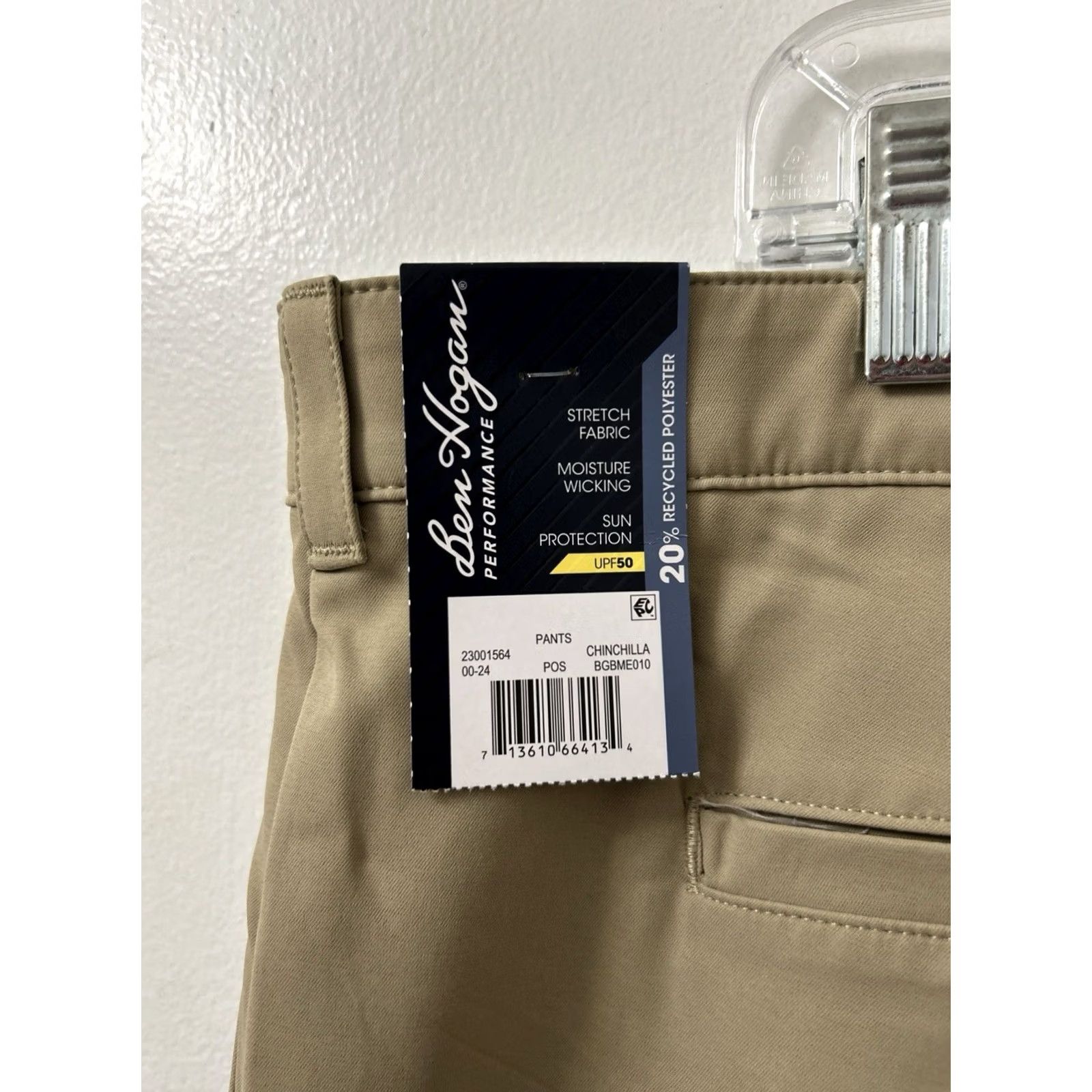 Hogan Ben Hogan Performance Pants Mens 42x30 Khakis Tan Beige Stretch Moisture Wicking UPF50 Zipper Button Flat Front 5-Pocket Travel Workwear Casual Golf Size US 42 / EU 58 - 4 Thumbnail